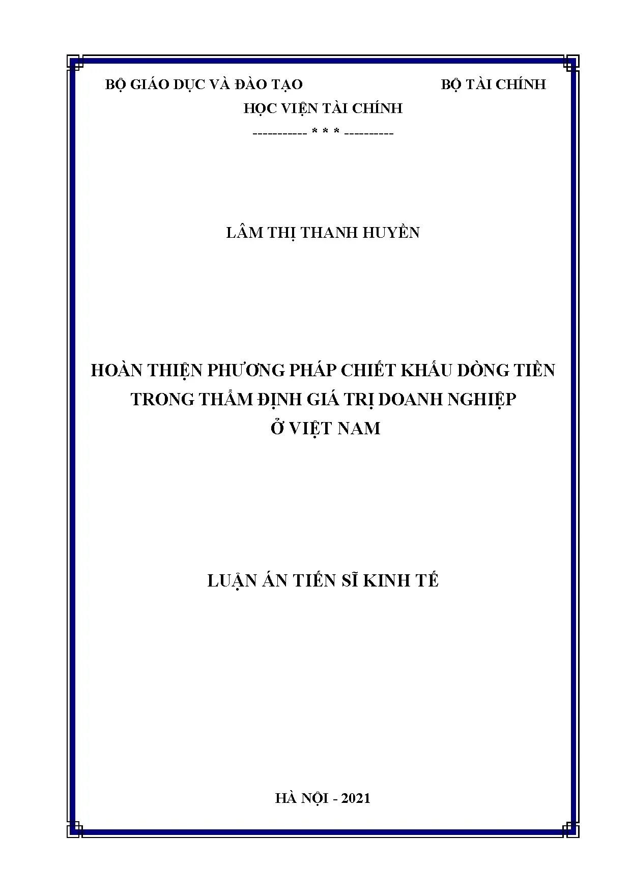 Hoàn thiện phương pháp chiết khấu dòng tiền thẩm định giá trị doanh nghiệp