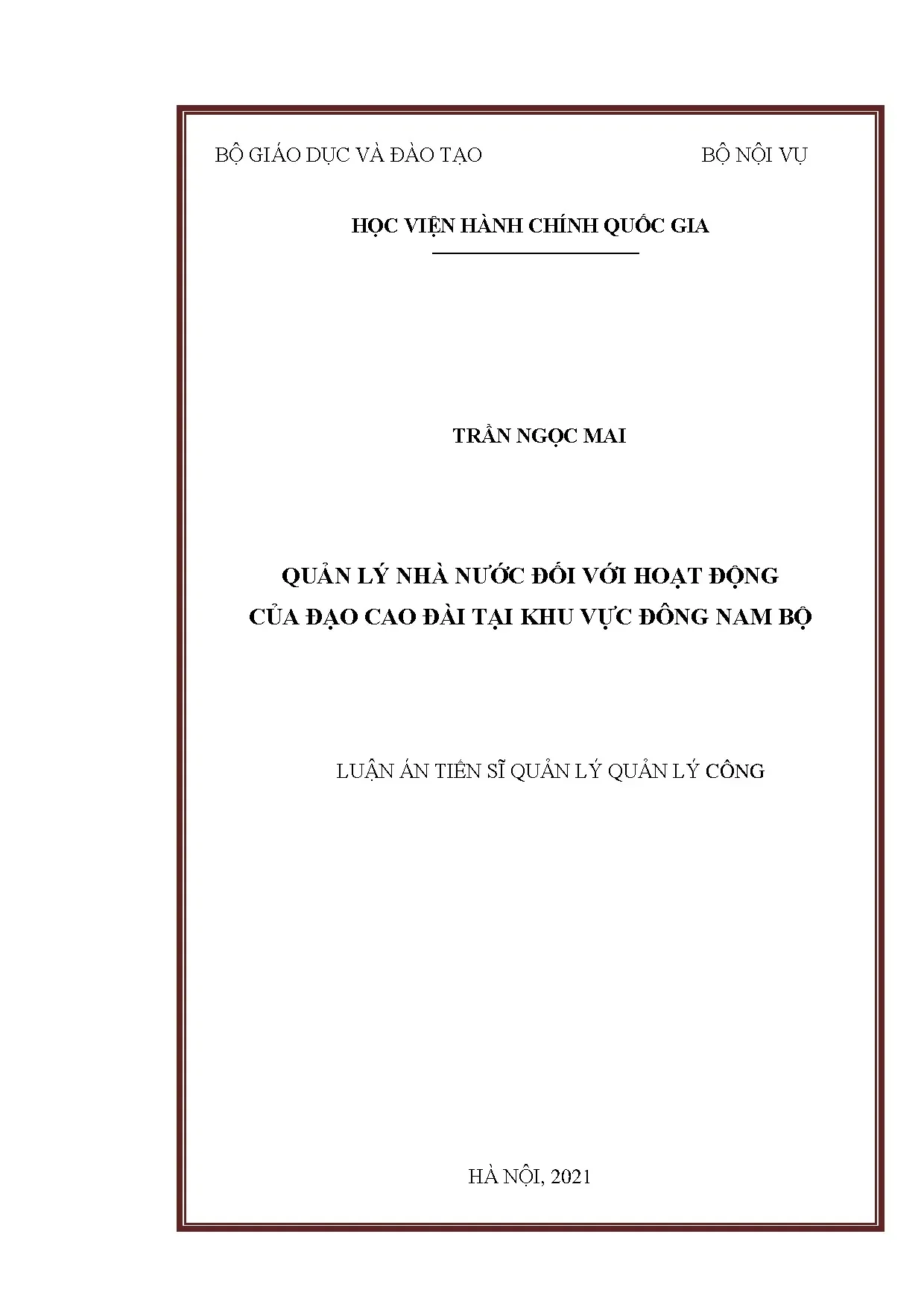 Luận án tiến sĩ quản lý nhà nước đối với hoạt động của đạo c