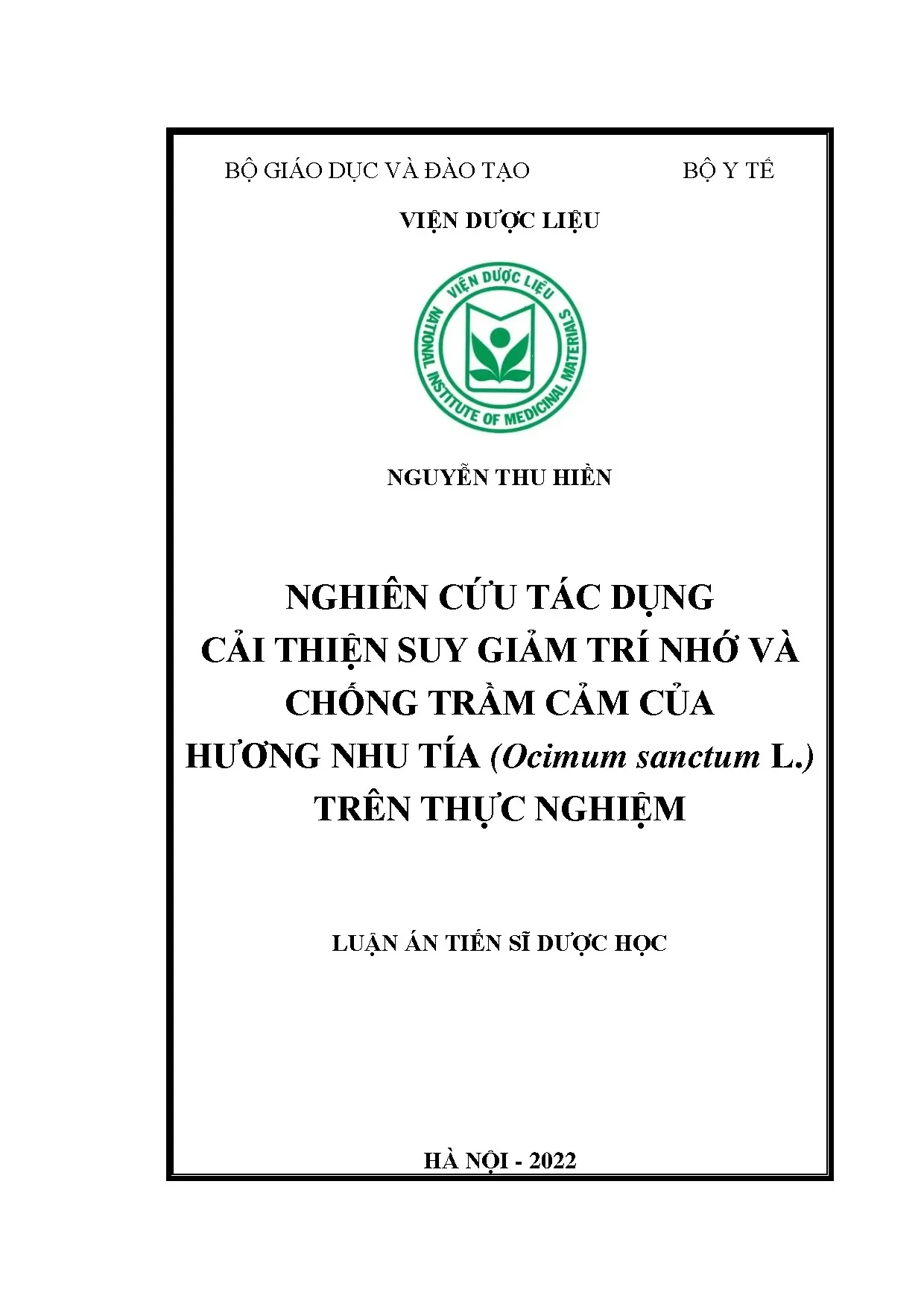 Luận án tiến sĩ nghiên cứu tác dụng cải thiện suy giảm trí n