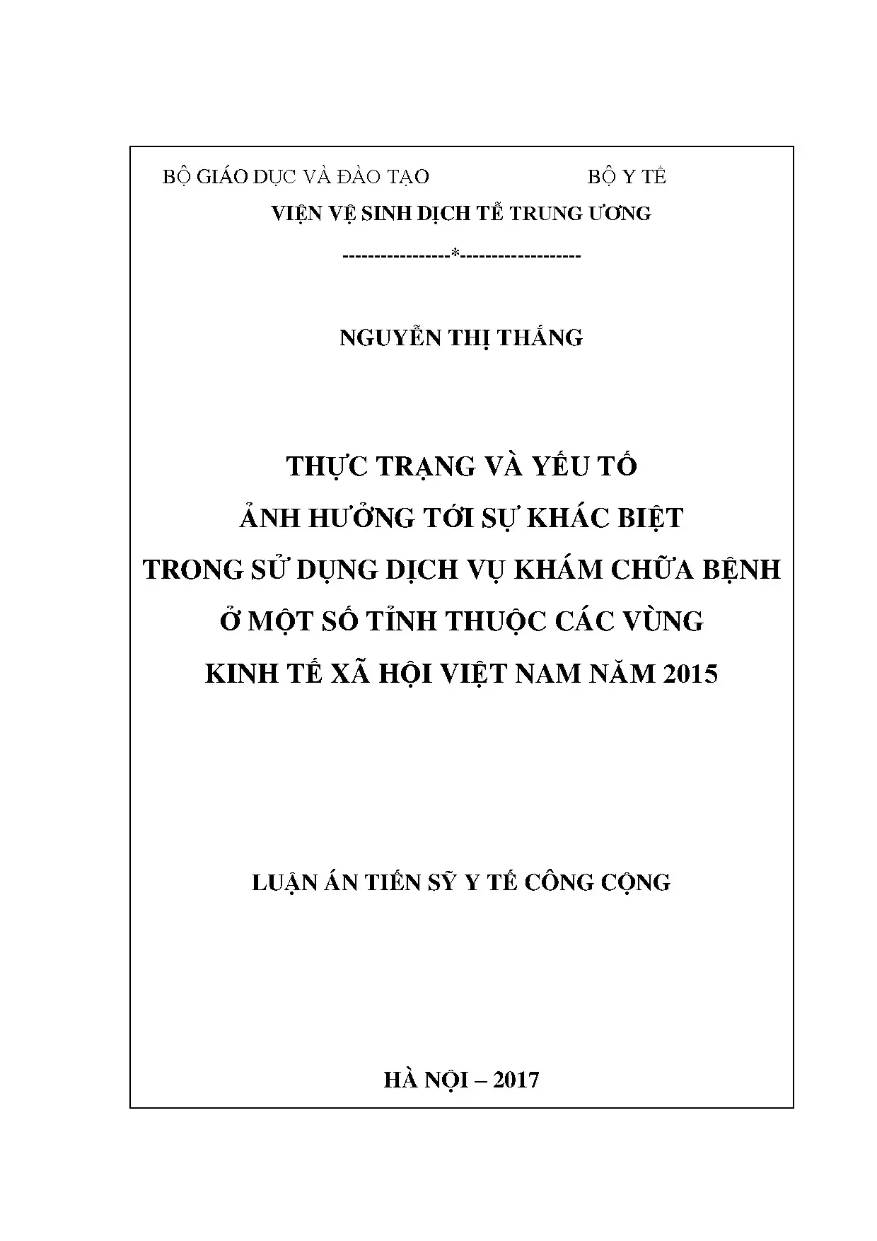 Thực trạng và yếu tố ảnh hưởng sử dụng dịch vụ khám chữa bệnh Việt Nam 2015