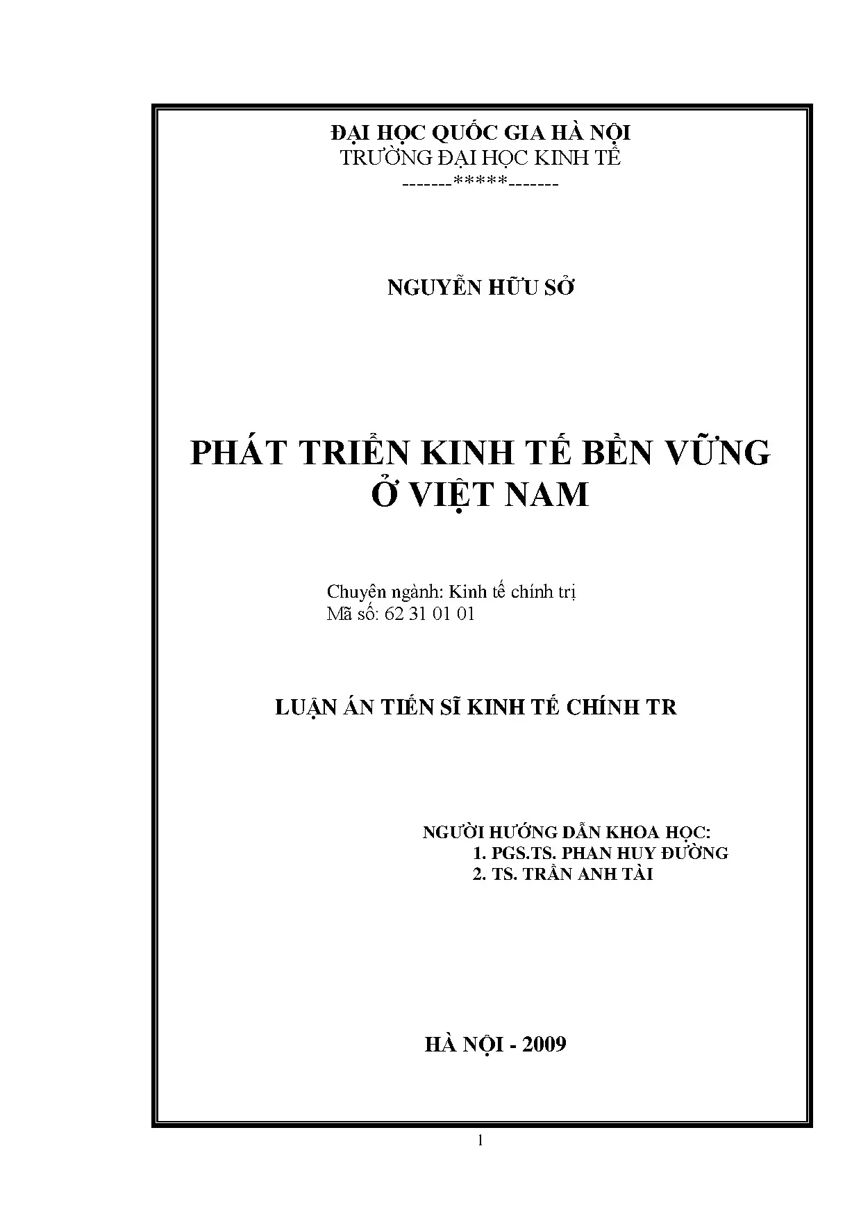 Luận án tiến sĩ phát triển kinh tế bền vững ở việt nam