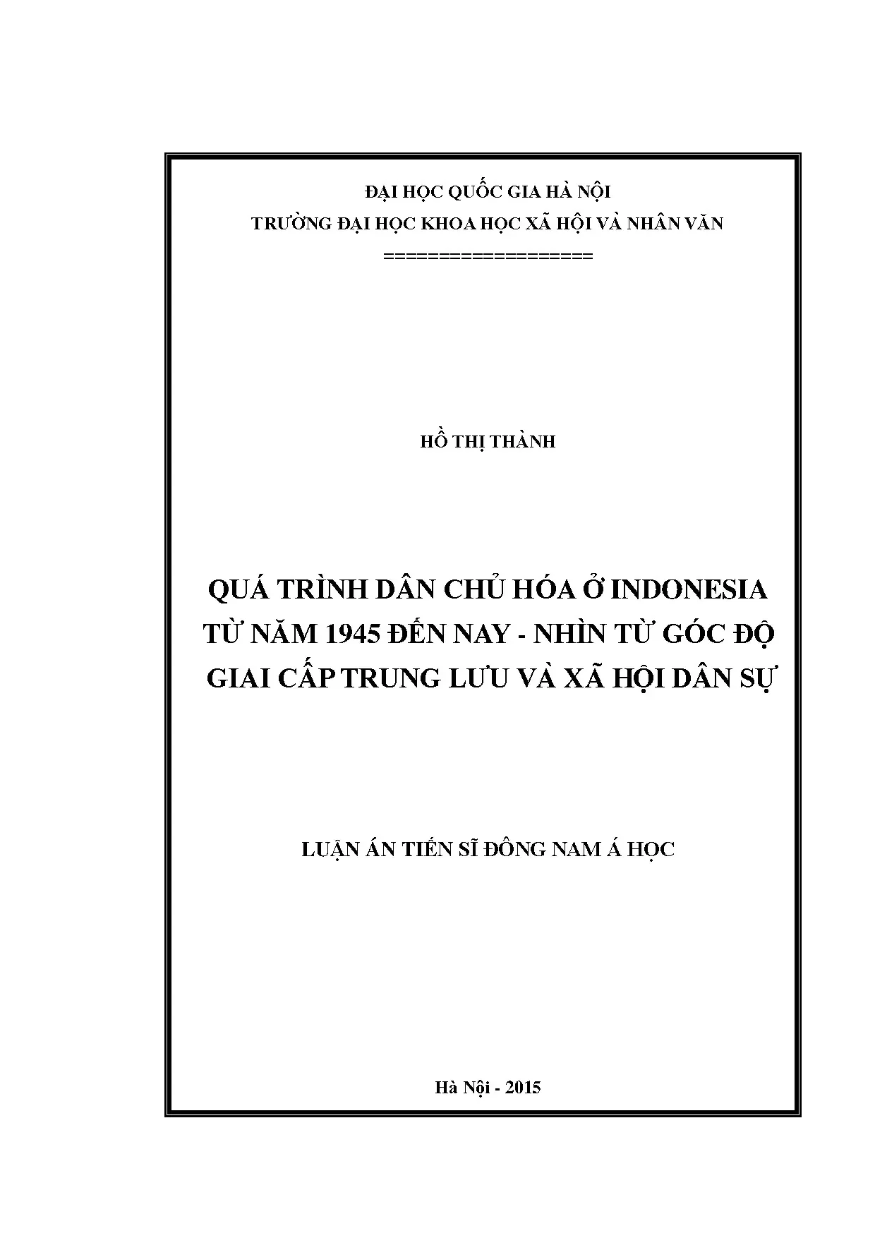 Luận án tiến sĩ quá trình dân chủ hóa ở indonesia từ năm 194