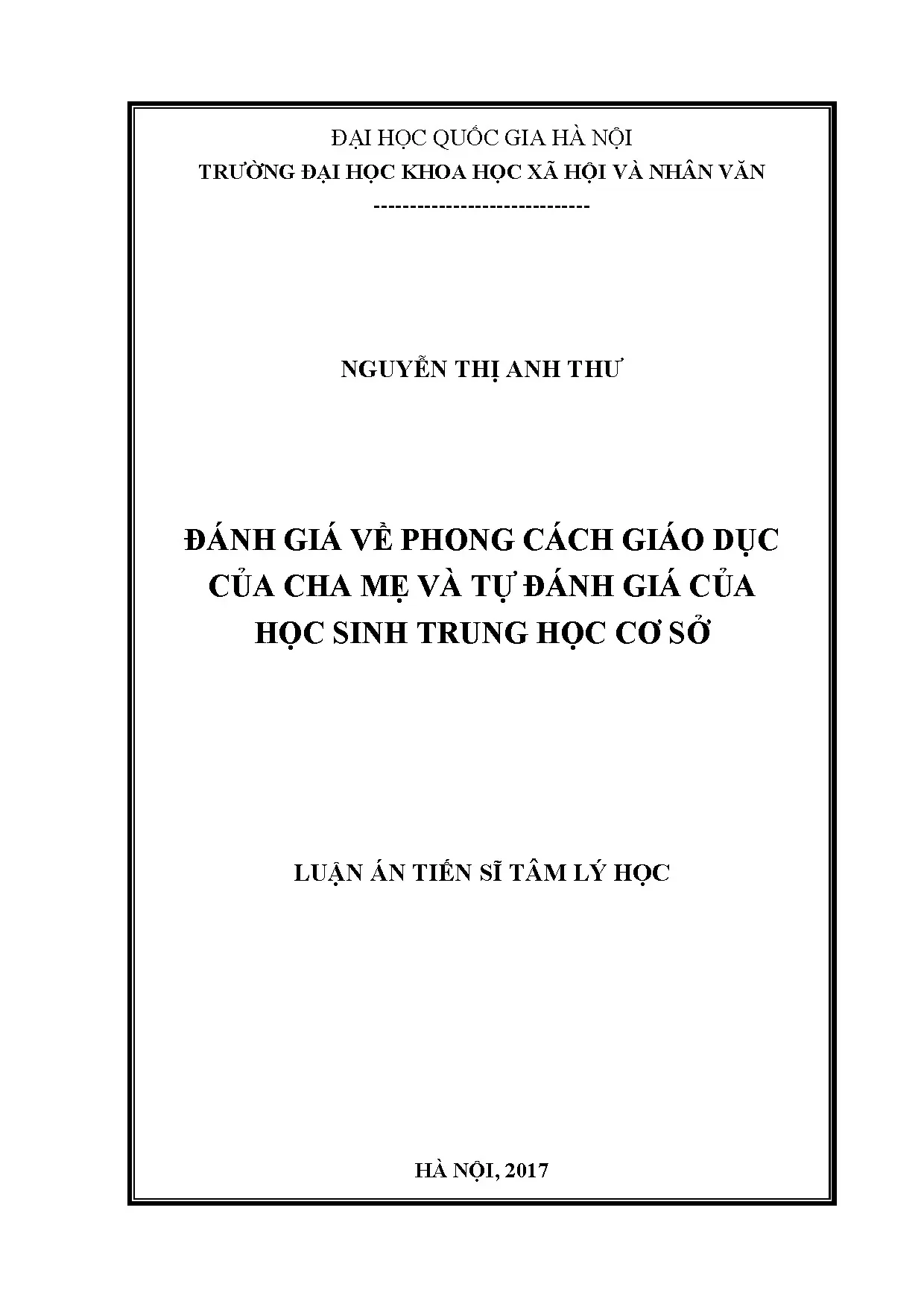 Phong cách giáo dục cha mẹ và tự đánh giá của học sinh THCS