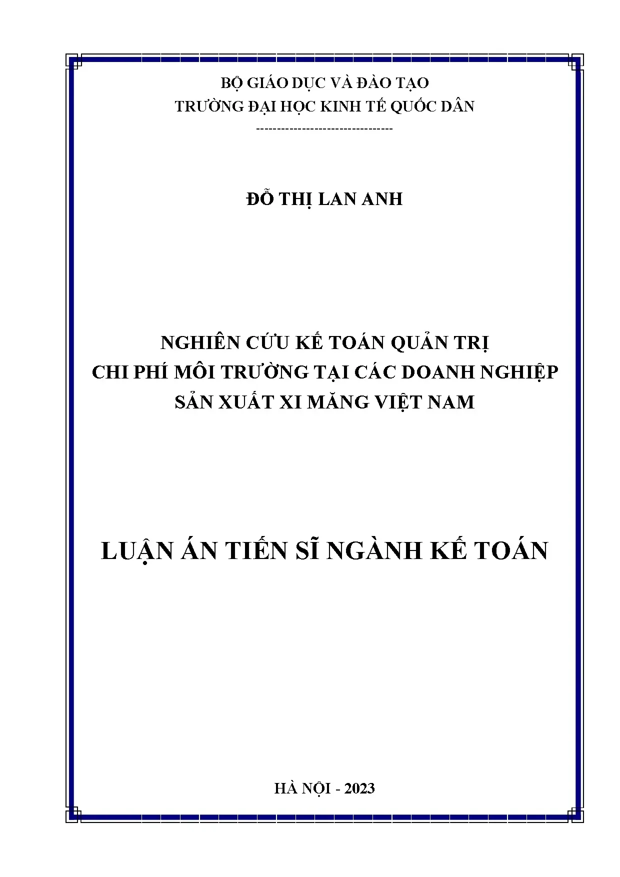 Kế toán quản trị chi phí môi trường tại doanh nghiệp xi măng Việt Nam