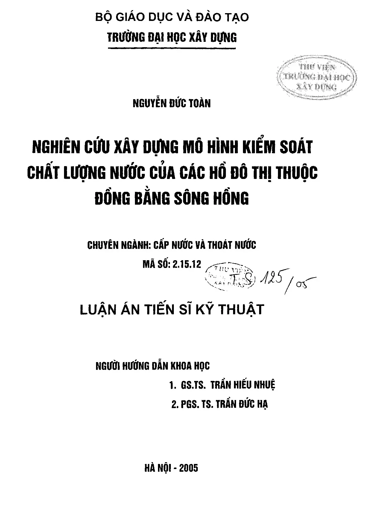 Mô hình kiểm soát chất lượng nước hồ đô thị ĐBSH