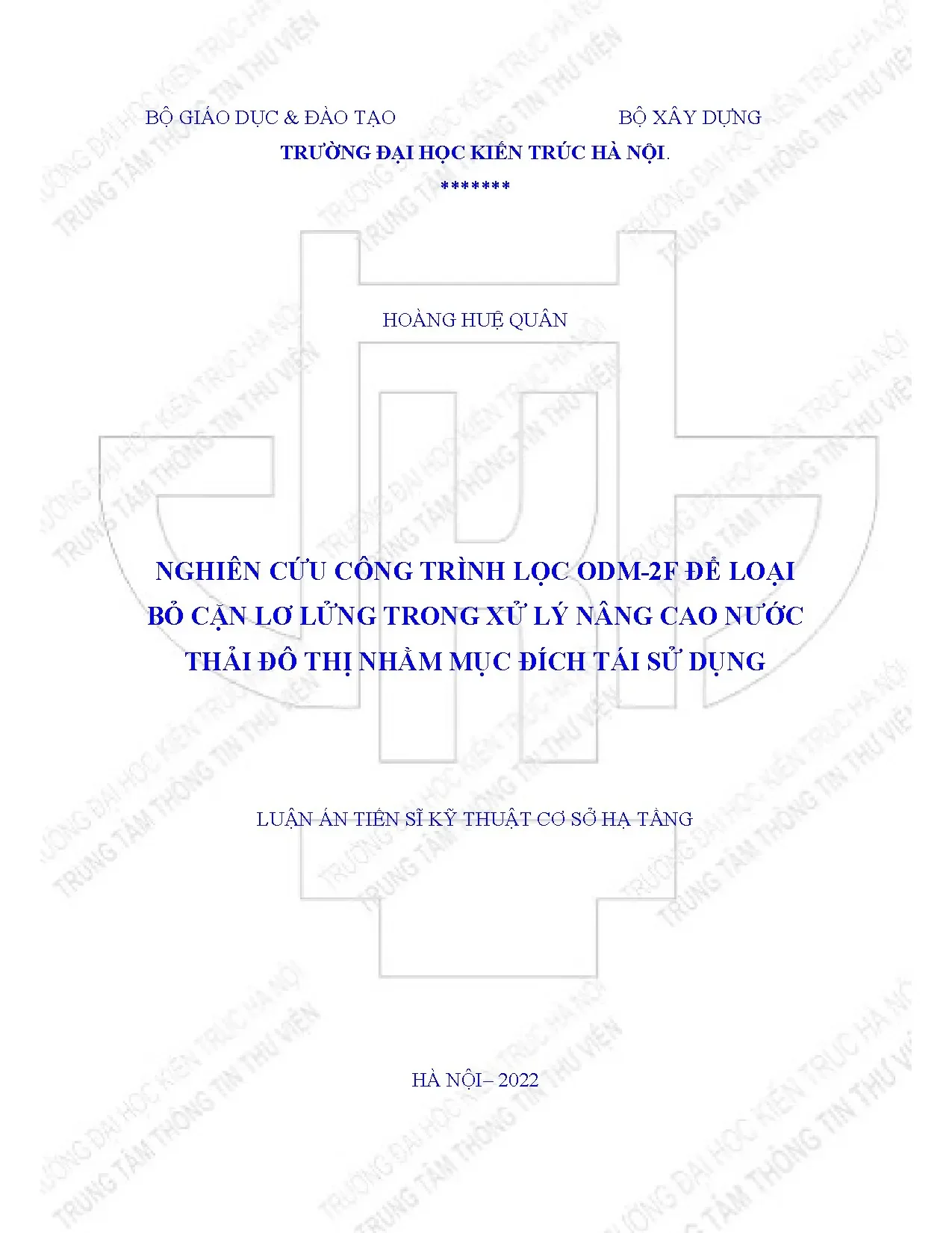 Nghiên cứu lọc ODM-2F xử lý nâng cao nước thải tái sử dụng