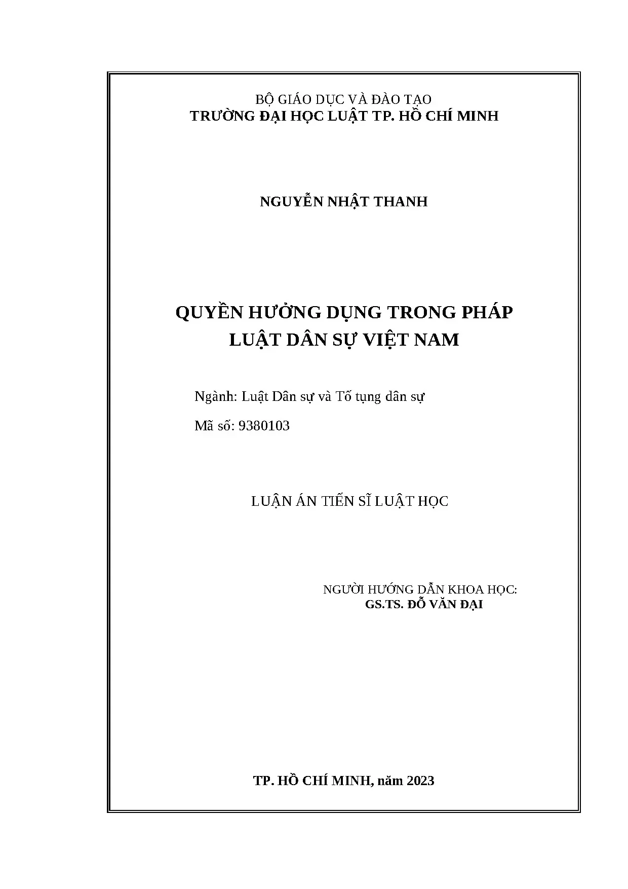 Quyền hưởng dụng trong pháp luật dân sự Việt Nam - Luận án tiến sĩ