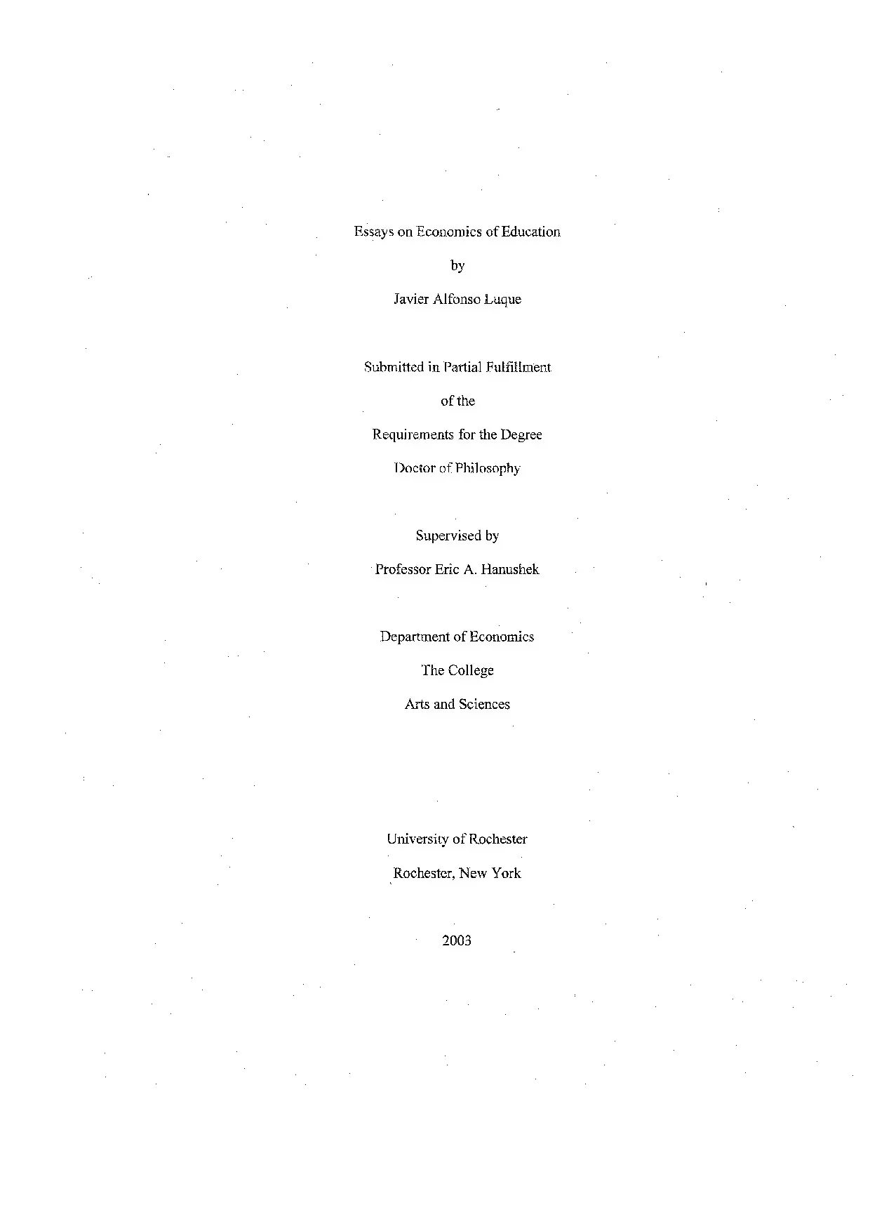 Essays on economics of education