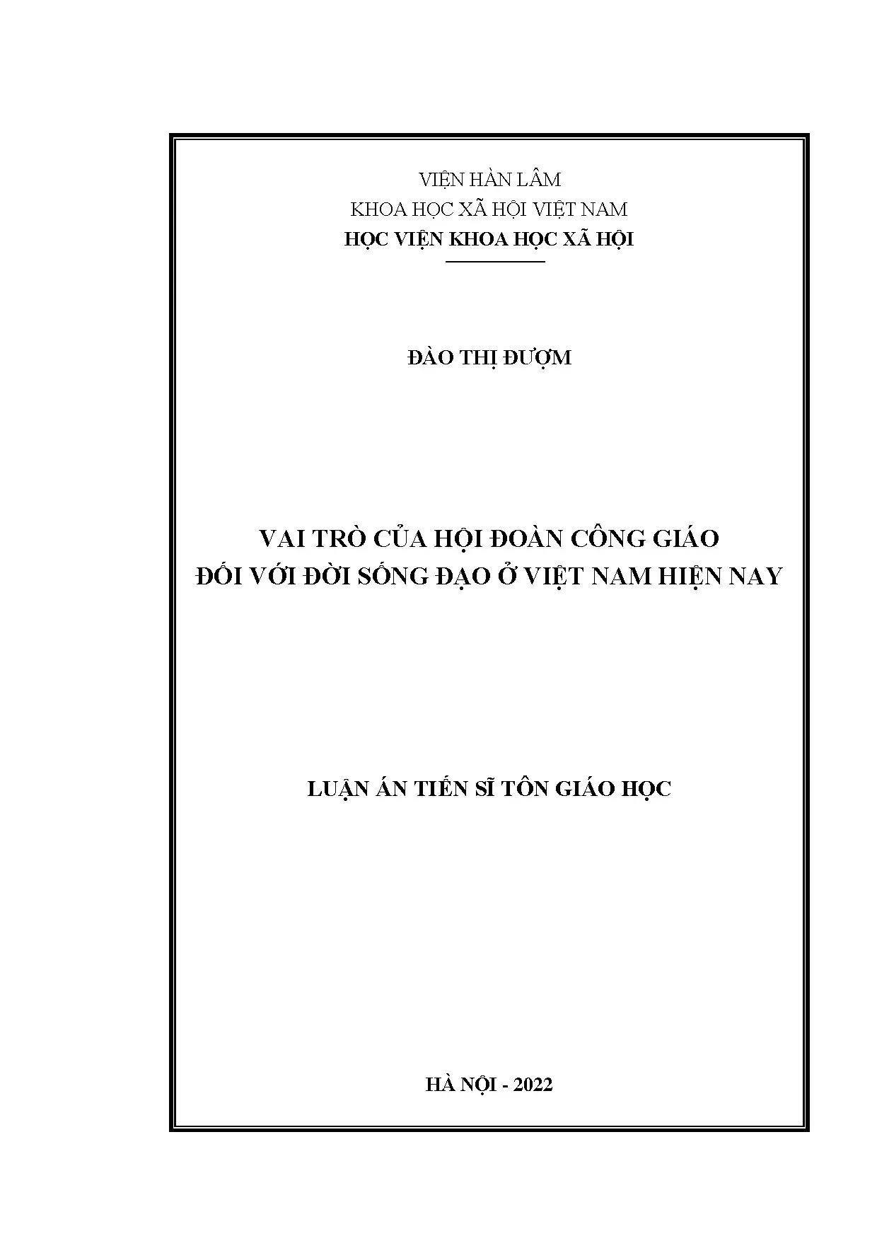 Luận án tiến sĩ vai trò của hội đoàn đối với đời sống đạo củ