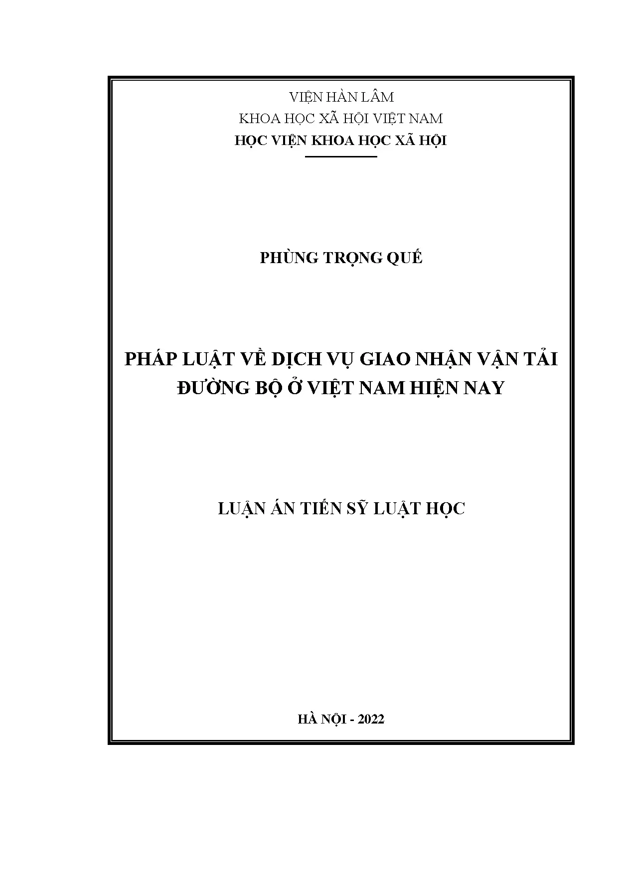 Luận án tiến sĩ pháp luật về dịch vụ giao nhận vận tải đường