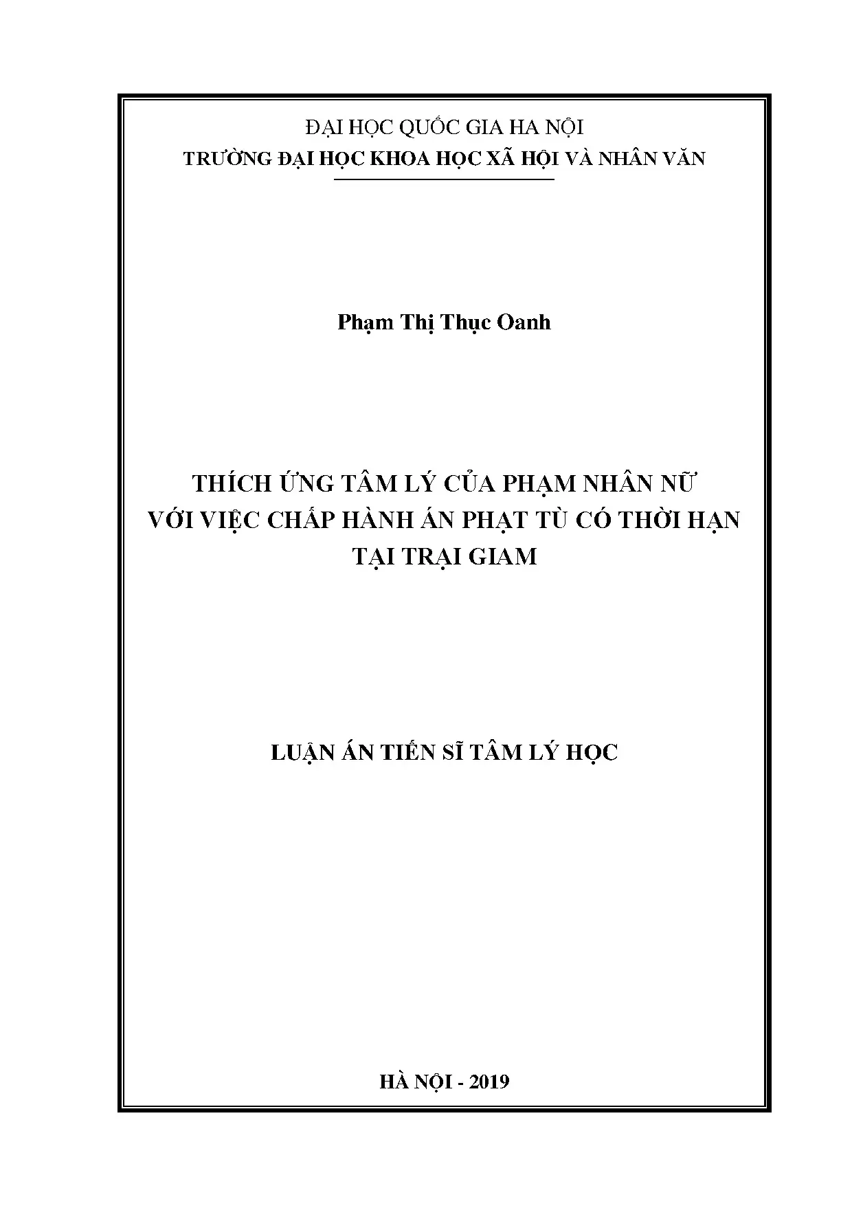 Thích ứng tâm lý phạm nhân nữ chấp hành án tại trại giam
