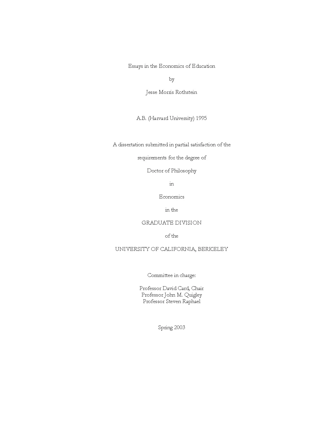 Essays in the economics of education