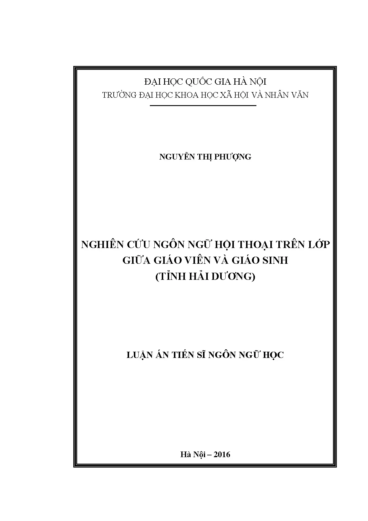 Luận án tiến sĩ nghiên cứu ngôn ngữ hội thoại trên lớp giữa
