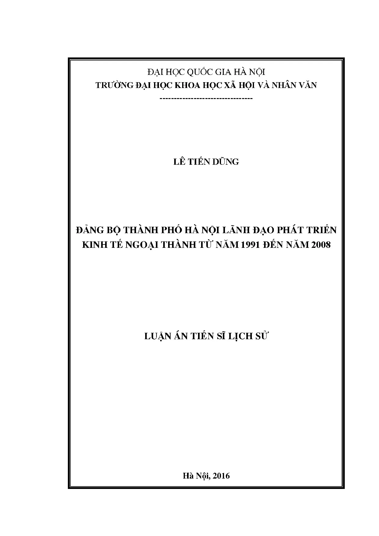 Đảng bộ Hà Nội lãnh đạo phát triển kinh tế ngoại thành 1991-2008