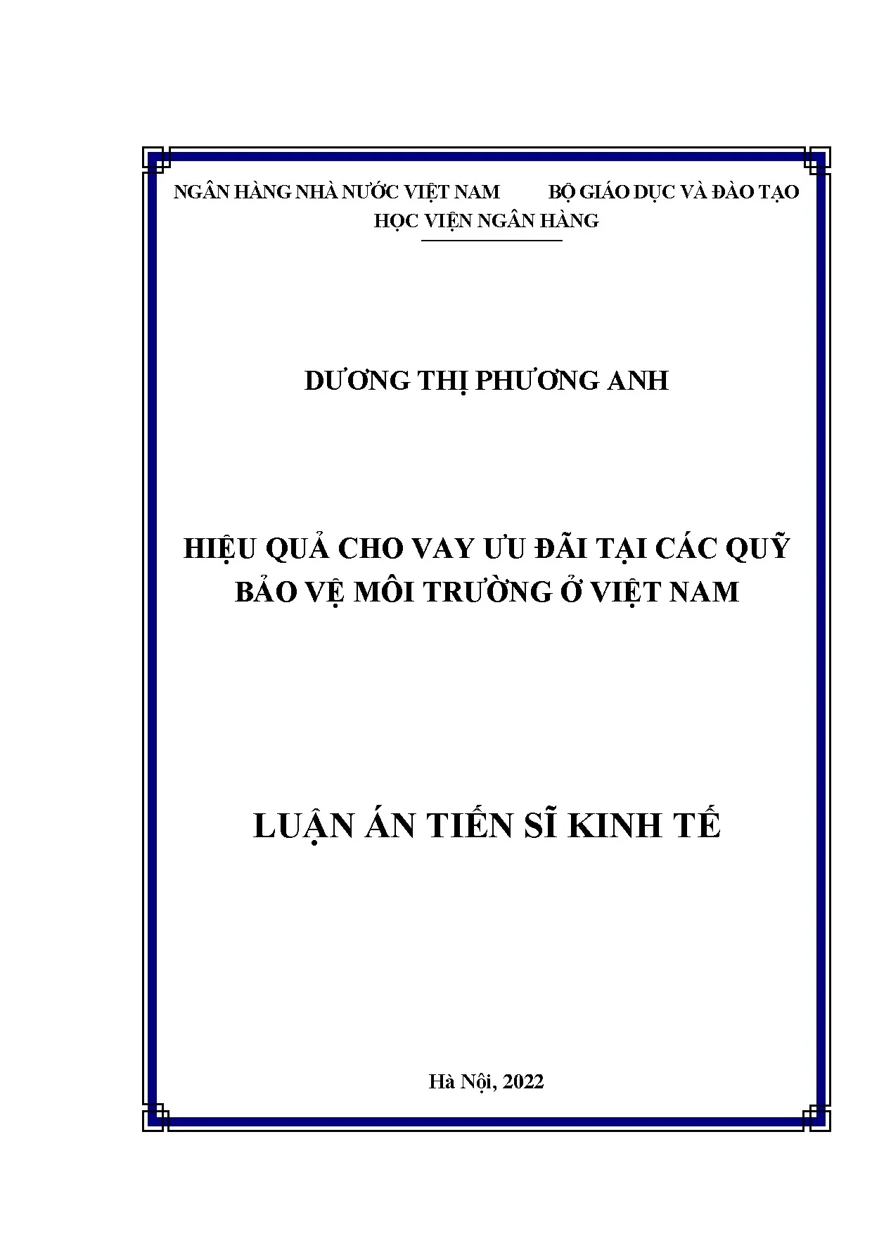 Luận án tiến sĩ hiệu quả cho vay ưu đãi tại các quỹ bảo vệ m