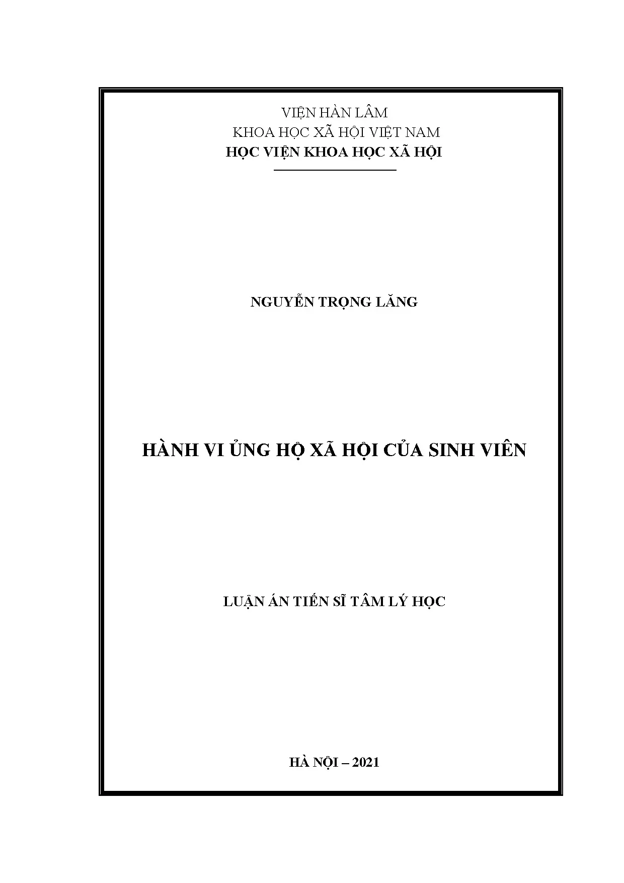 Hành vi ủng hộ xã hội của sinh viên: Luận án Tiến sĩ