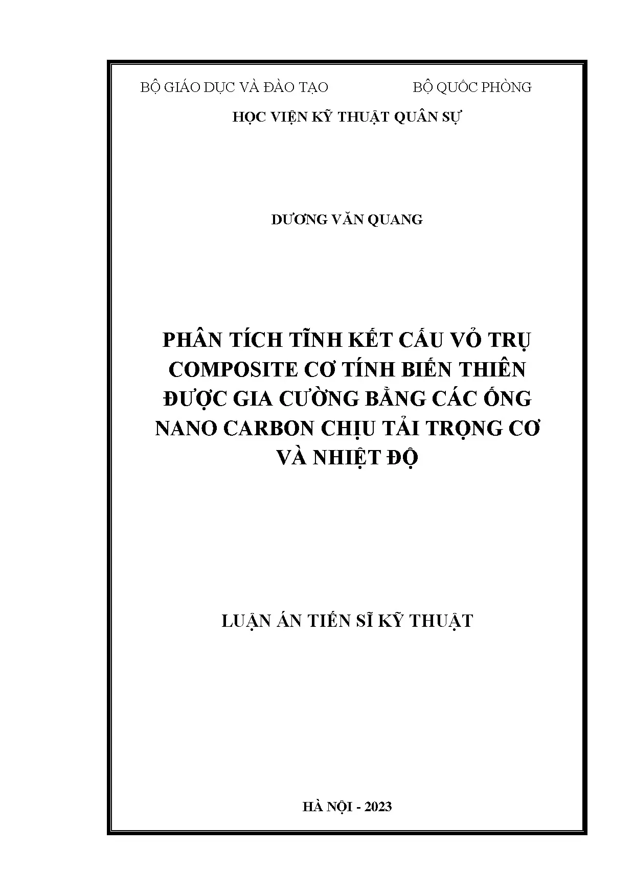 Phân tích vỏ trụ composite nano carbon chịu tải nhiệt