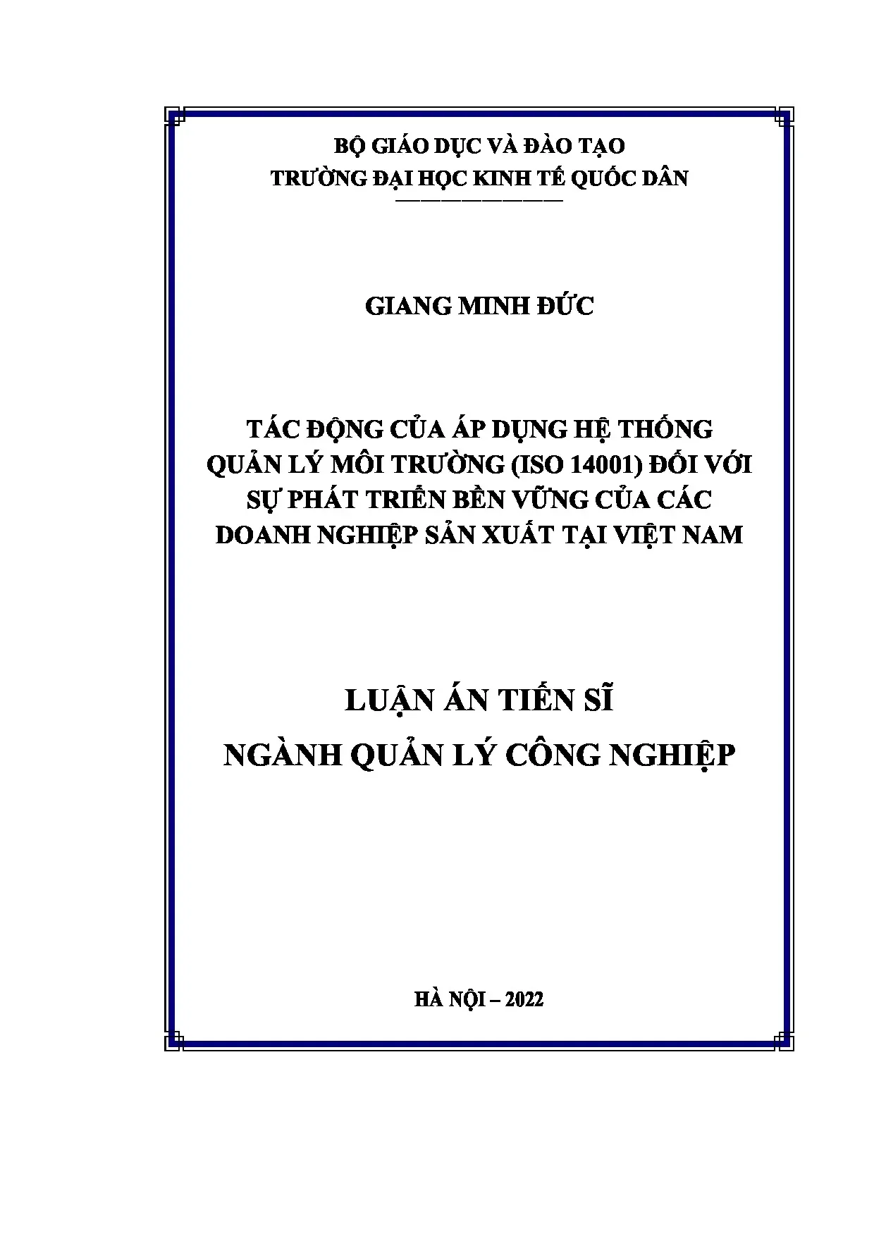 Luận án tiến sĩ tác động của áp dụng hệ thống quản lý môi tr