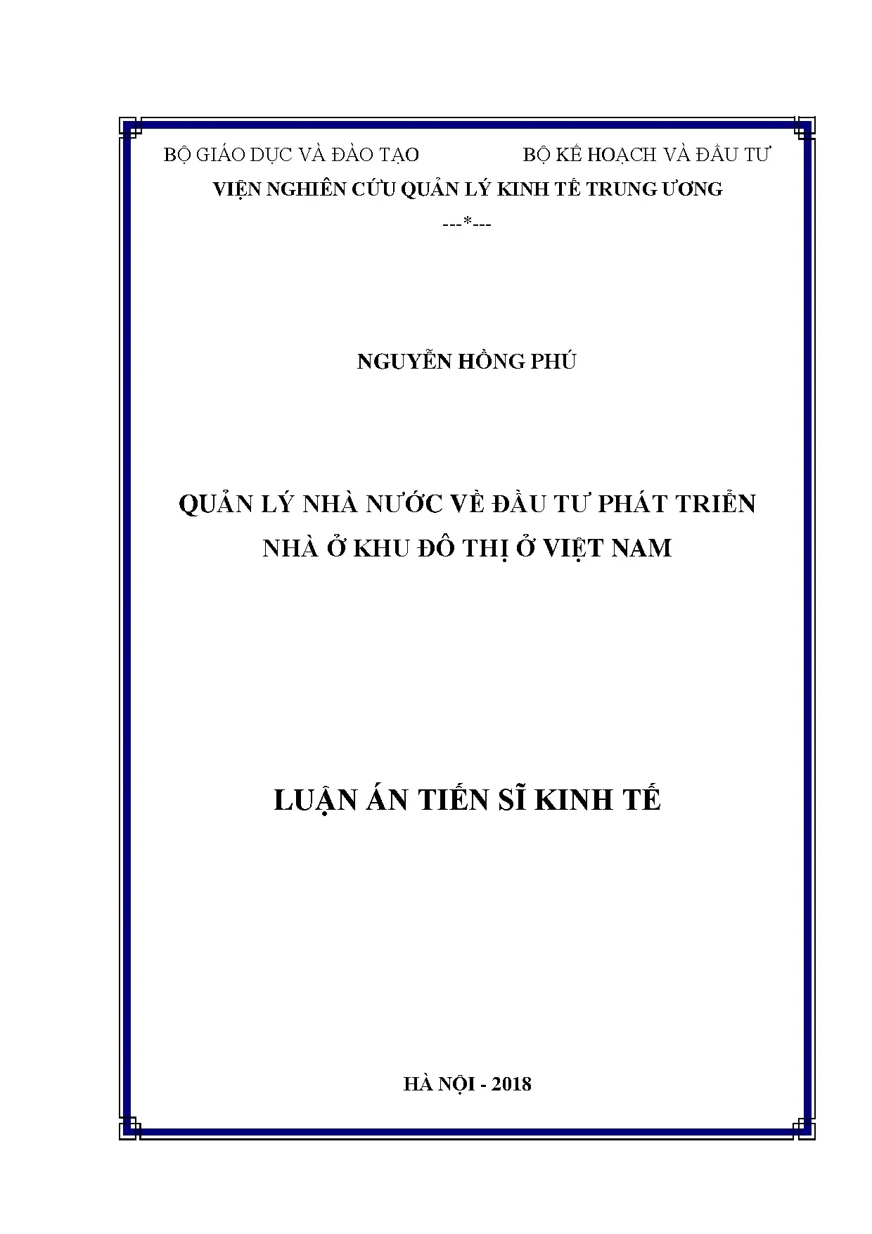 Quản lý nhà nước đầu tư nhà ở đô thị Việt Nam