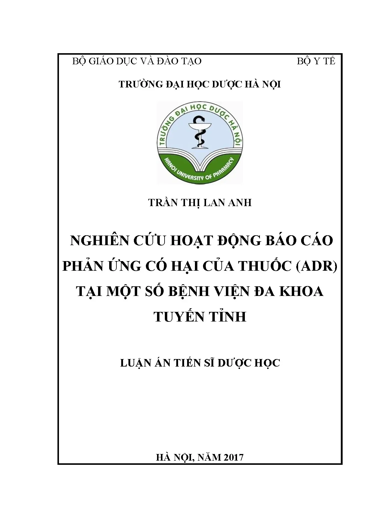 Nghiên cứu báo cáo phản ứng có hại thuốc ADR tại bệnh viện tuyến tỉnh