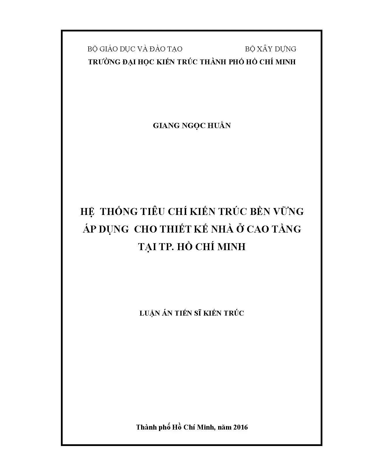 Hệ thống tiêu chí kiến trúc bền vững cho nhà ở cao tầng tại TP.HCM