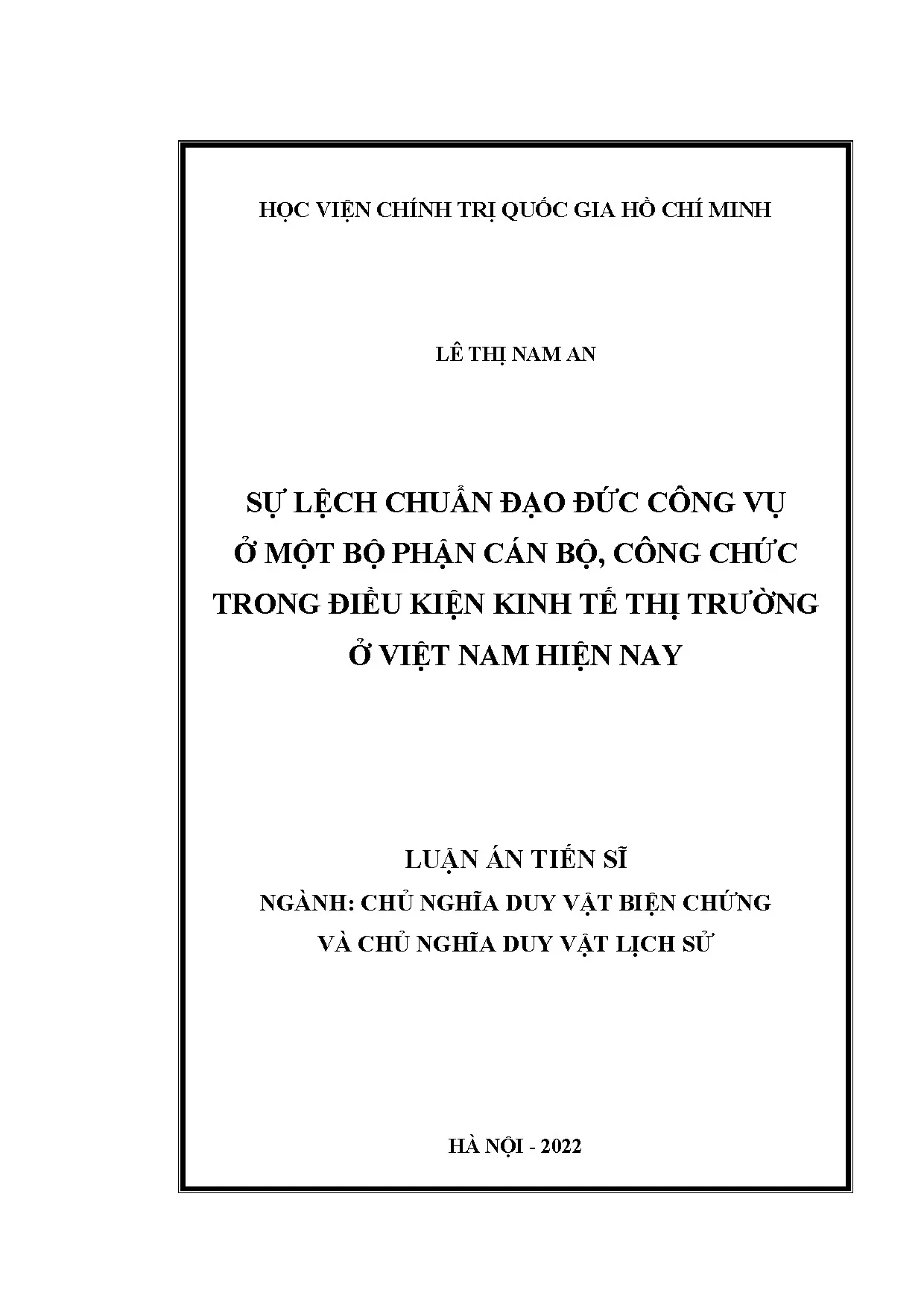 Luận án tiến sĩ sự lệch chuẩn đạo đức công vụ ở một bộ phận
