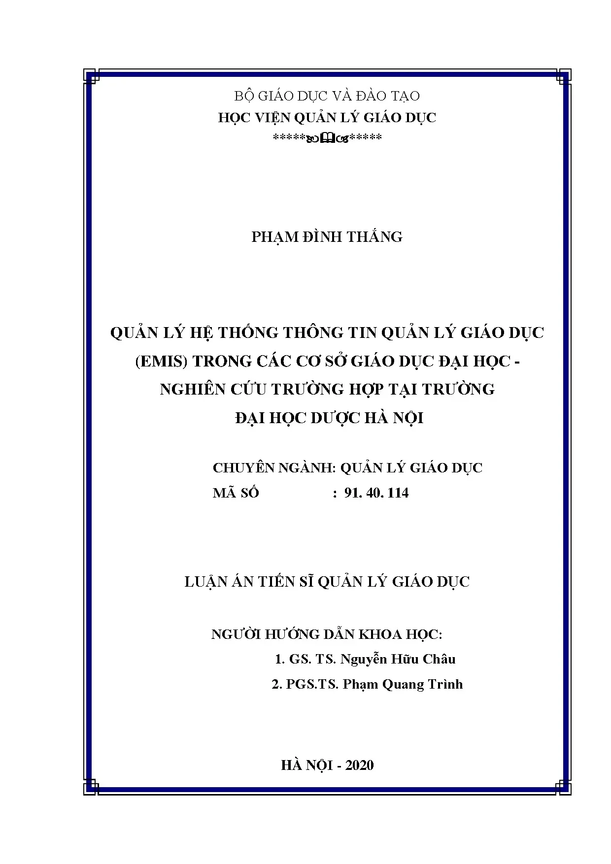 Quản lý EMIS trong cơ sở giáo dục đại học Việt Nam
