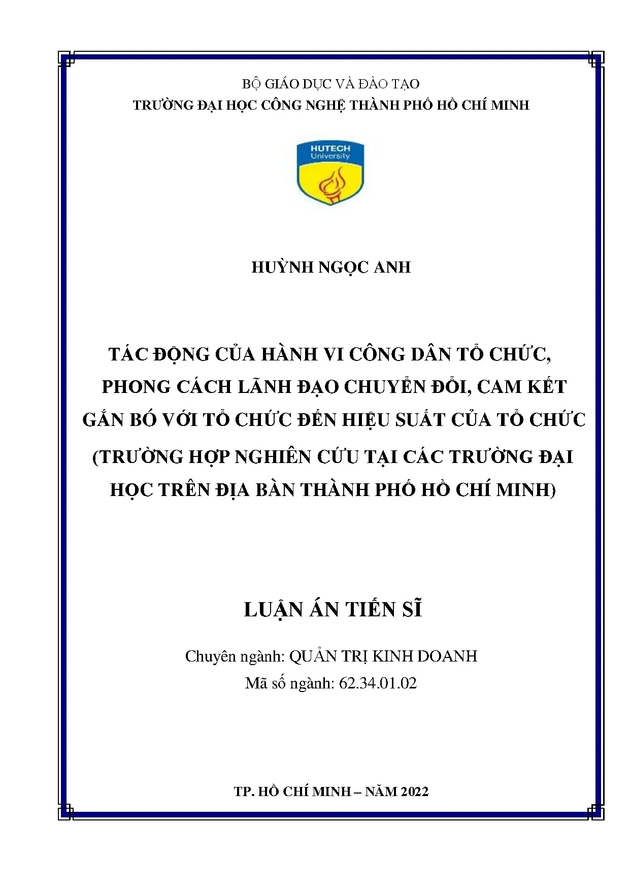 Tác động Lãnh đạo, Hành vi Công dân đến Hiệu suất Tổ chức