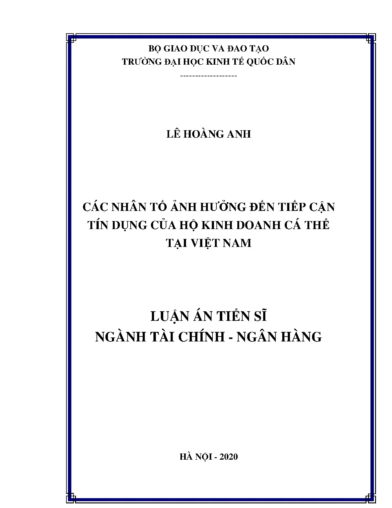 Tiếp cận tín dụng của hộ kinh doanh cá thể tại Việt Nam