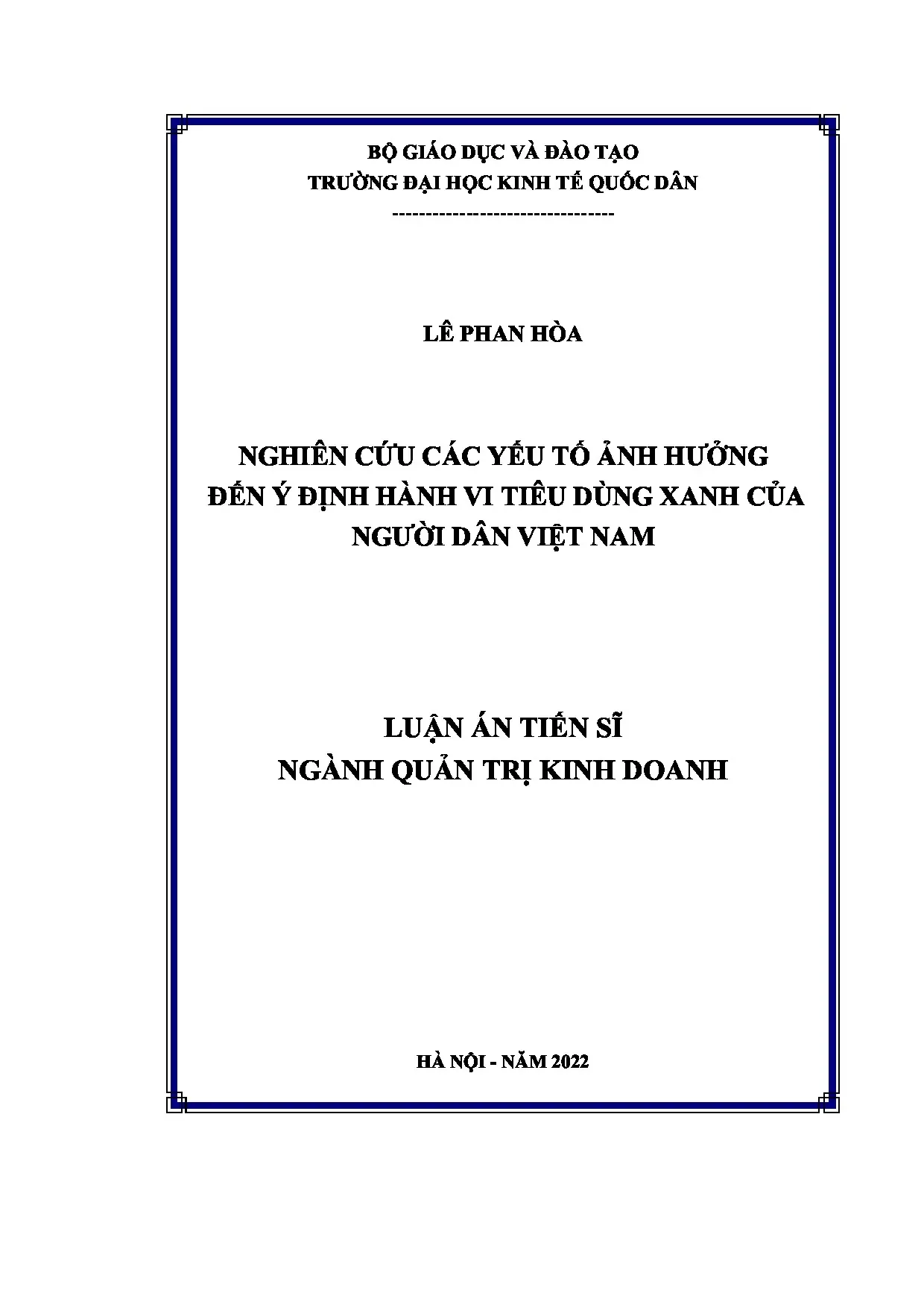Luận án tiến sĩ nghiên cứu các yếu tố ảnh hưởng đến ý định h