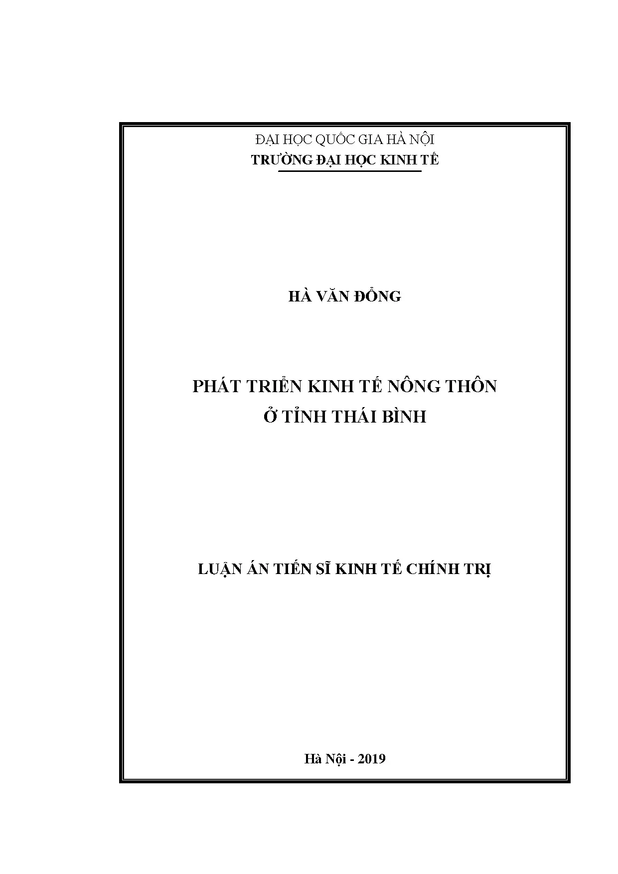Luận án tiến sĩ phát triển kinh tế nông thôn ở tỉnh thái bìn