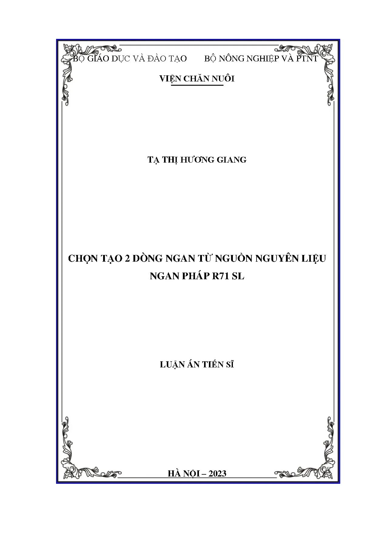 Chọn tạo 2 dòng ngan từ ngan pháp R71SL