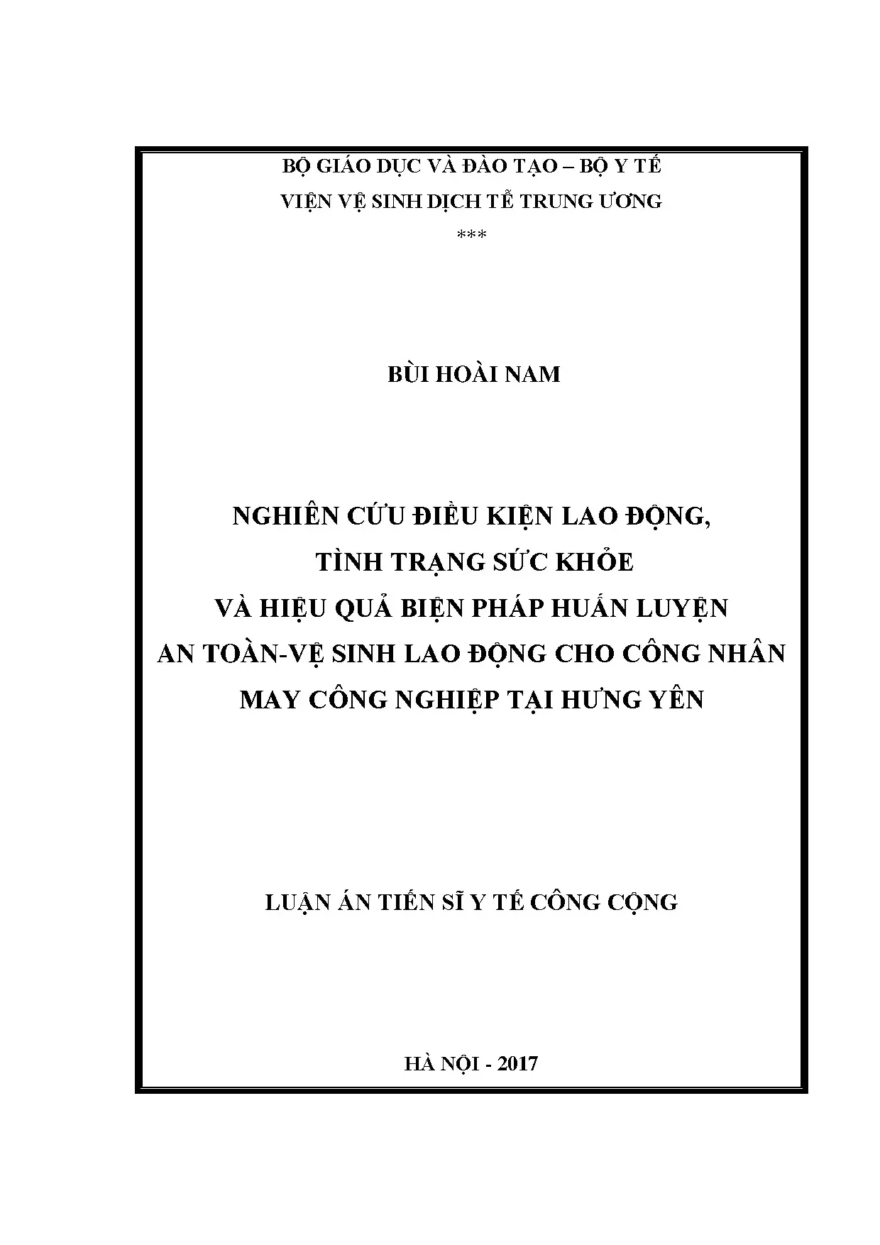 Nghiên cứu điều kiện lao động và sức khỏe công nhân may tại Hưng Yên