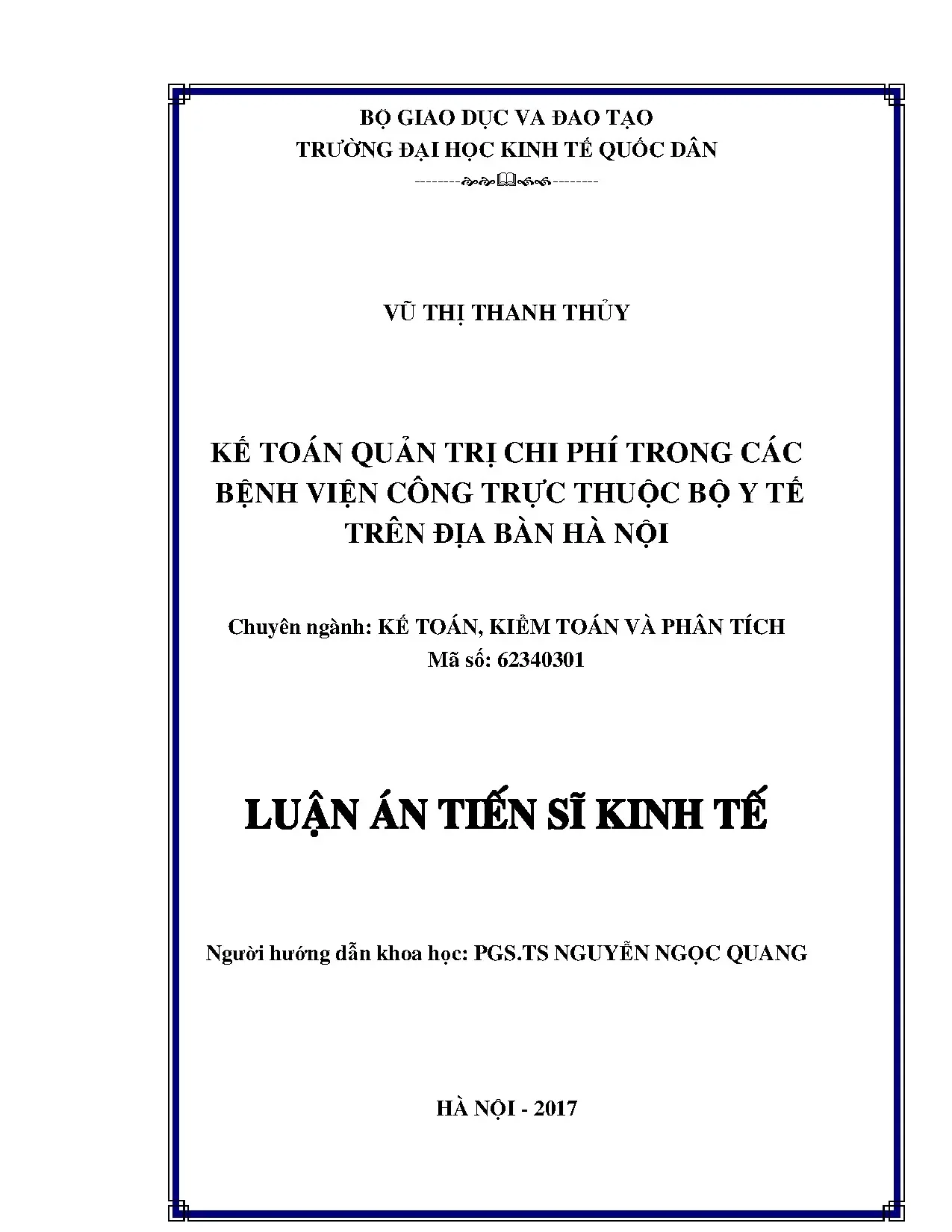Kế toán quản trị chi phí bệnh viện công trực thuộc Bộ Y tế