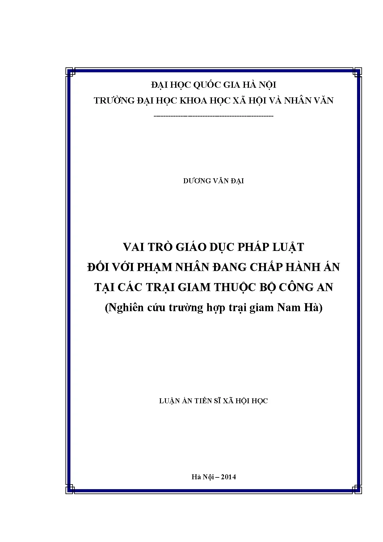 Luận án tiến sĩ vai trò giáo dục pháp luật đối với phạm nhân