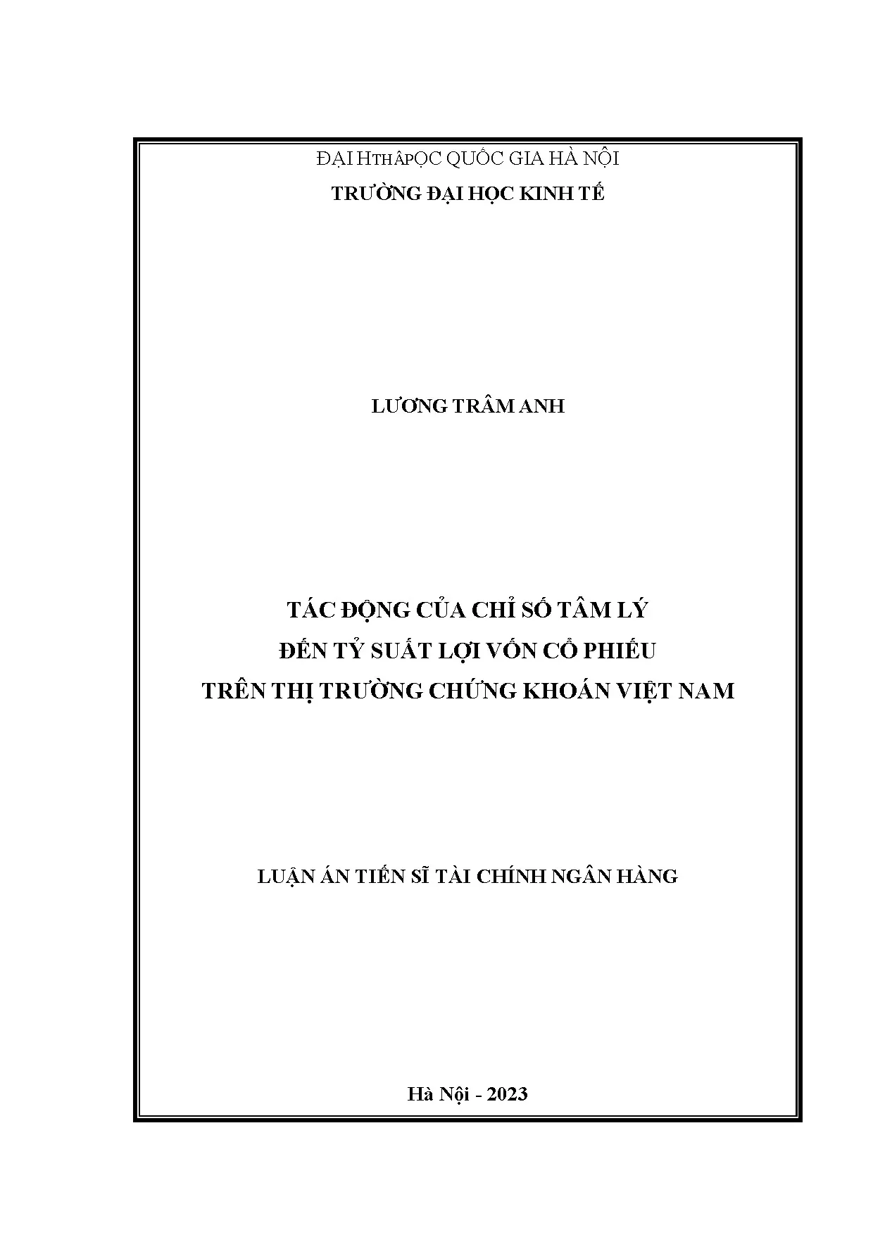 Tác động chỉ số tâm lý đến lợi vốn cổ phiếu chứng khoán Việt Nam