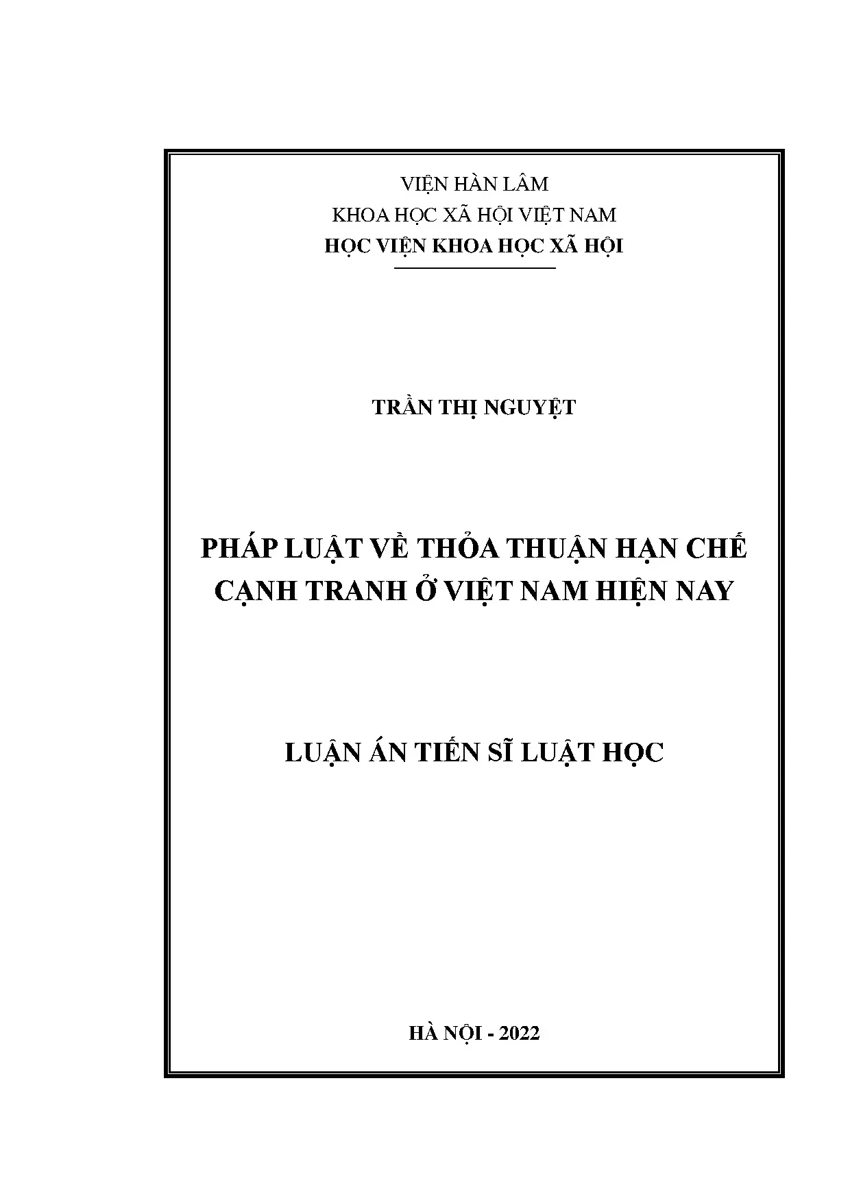 Luận án tiến sĩ pháp luật về thoả thuận hạn chế cạnh tranh ở