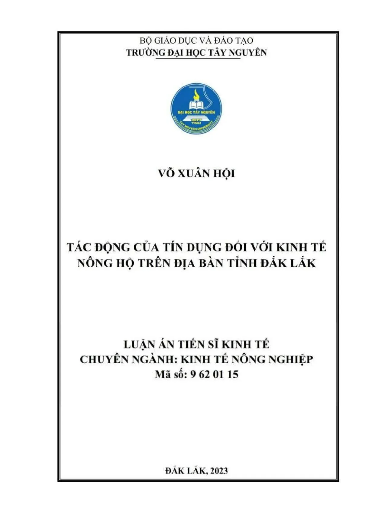 Luận án tiến sĩ tác động của tín dụng đối với kinh tế nông h