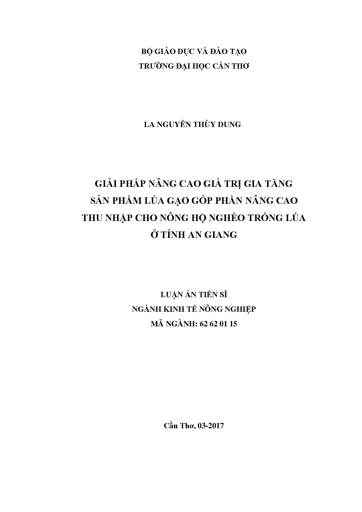 Giải pháp nâng cao giá trị gia tăng lúa gạo cho nông hộ nghèo An Giang