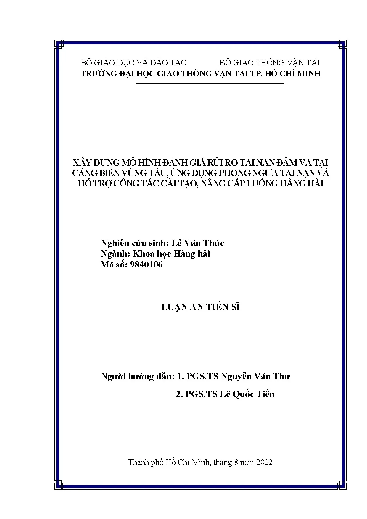 Luận án tiến sĩ xây dựng mô hình đánh giá rủi ro tai nạn đâm