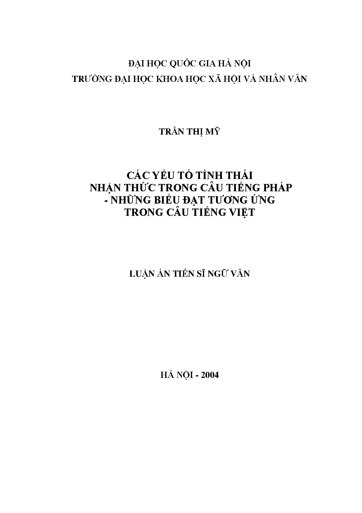 Luận án tiến sĩ các yếu tố biểu thị tình thái nhận thức tron