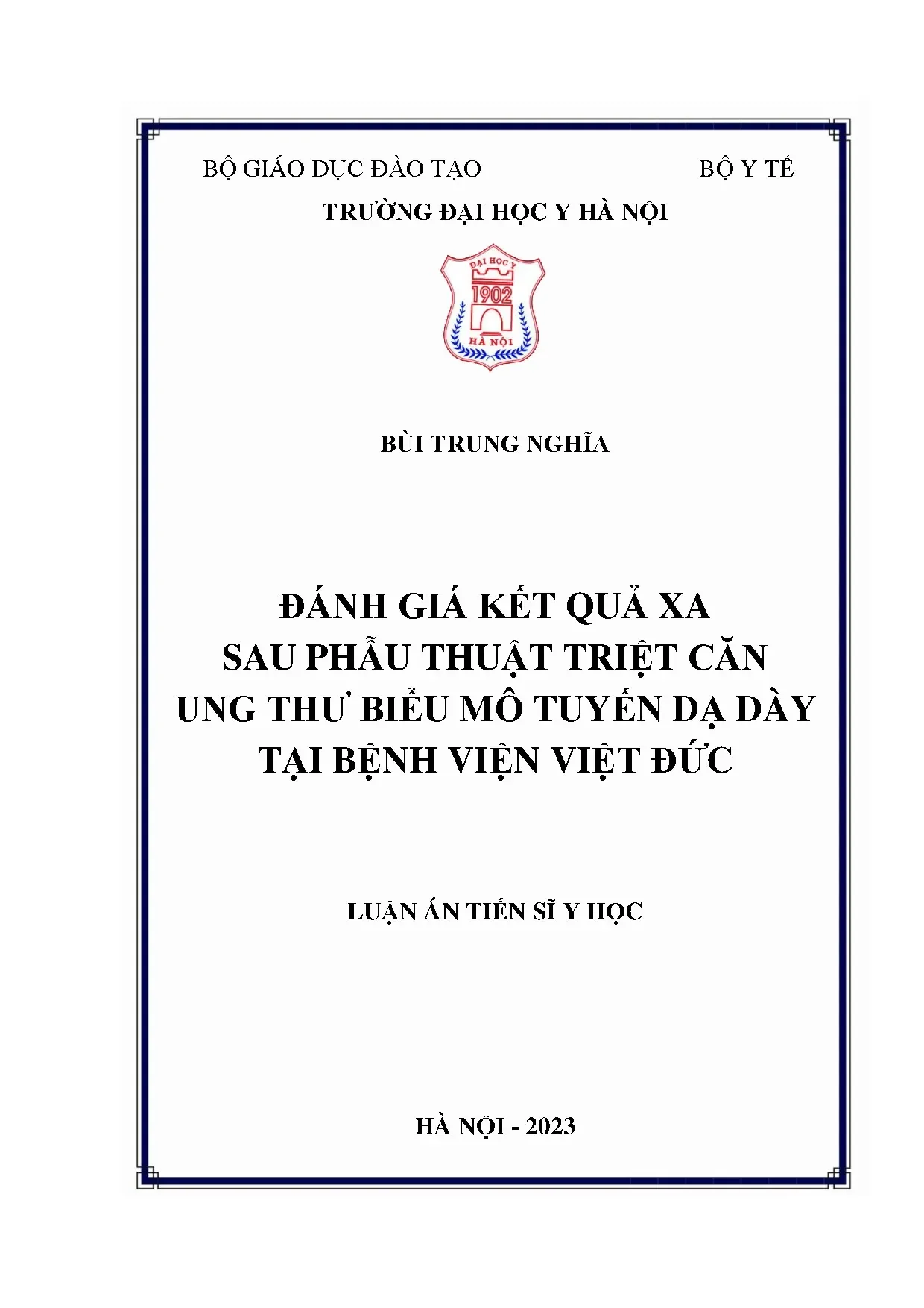 Kết quả xa phẫu thuật ung thư dạ dày tại Bệnh viện Việt Đức