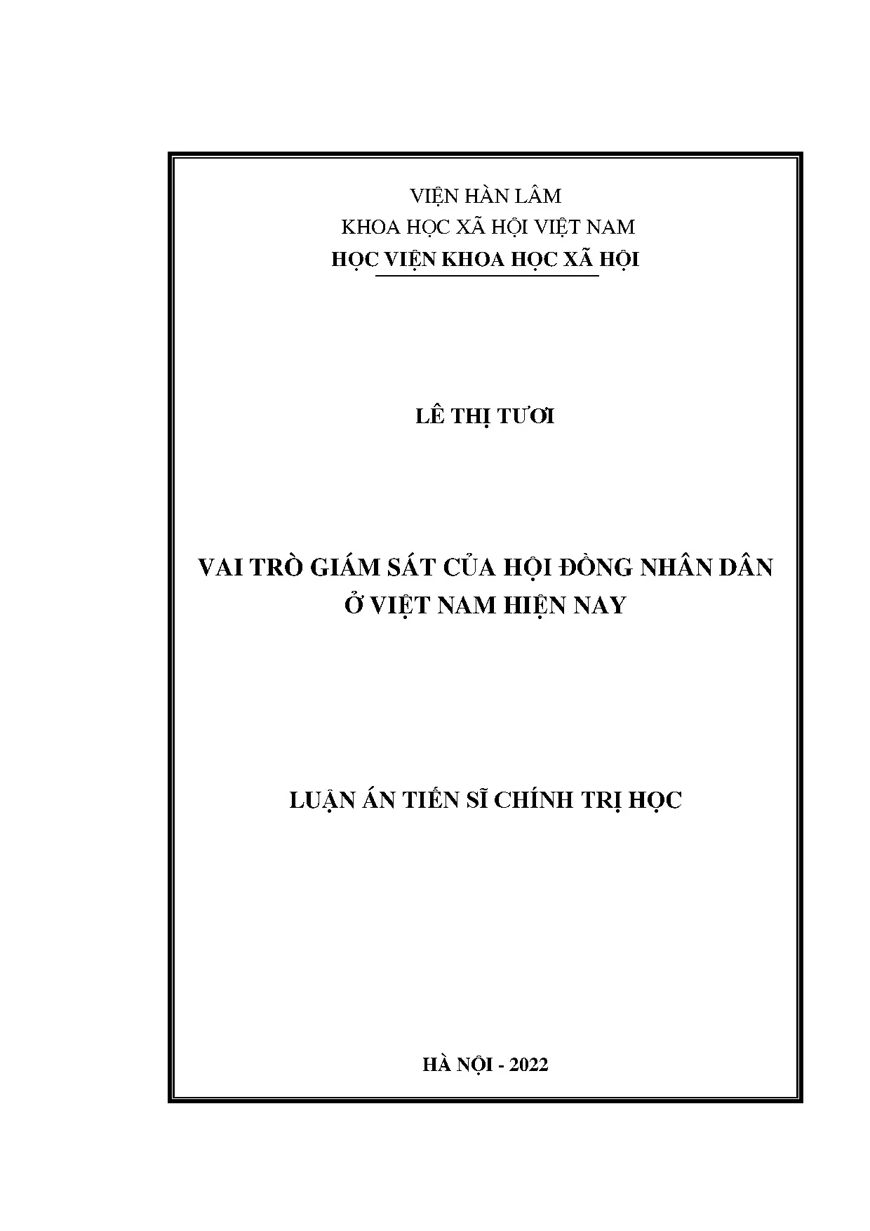 Luận án tiến sĩ vai trò giám sát của hội đồng nhân dân ở việ