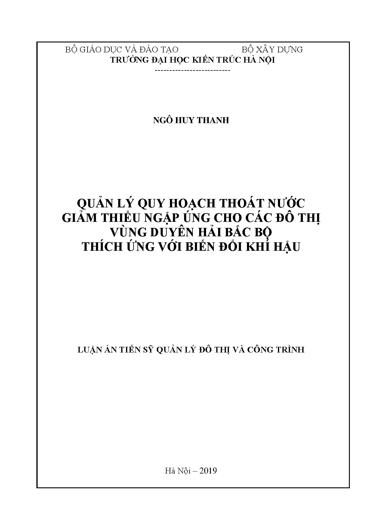 Quản lý quy hoạch thoát nước giảm thiểu ngập úng đô thị duyên hải Bắc Bộ