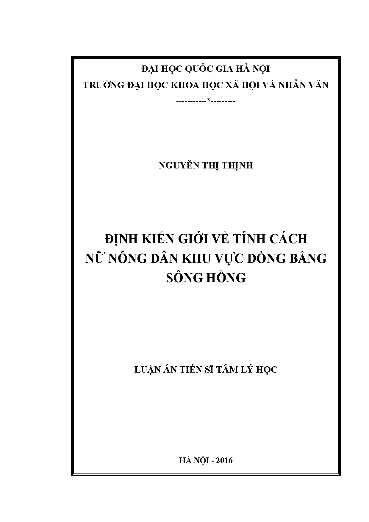 Luận án tiến sĩ định kiến giới về tính cách nữ nông dân khu