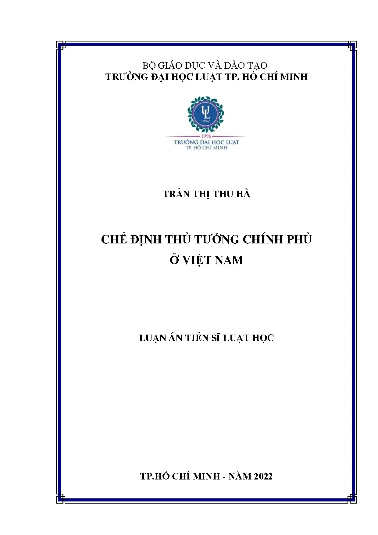Luận án tiến sĩ chế định thủ tướng chính phủ ở việt nam