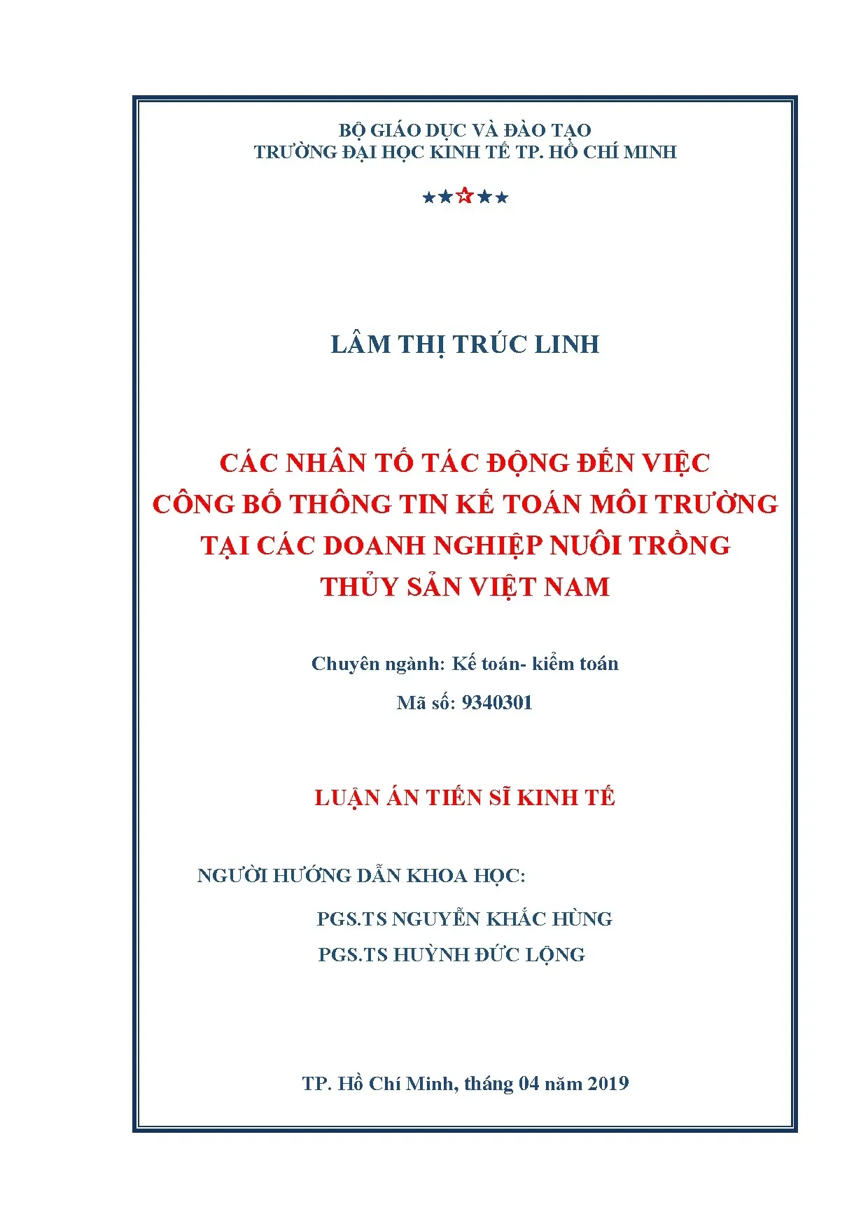 Các nhân tố tác động đến KTMT tại doanh nghiệp NTTS Việt Nam