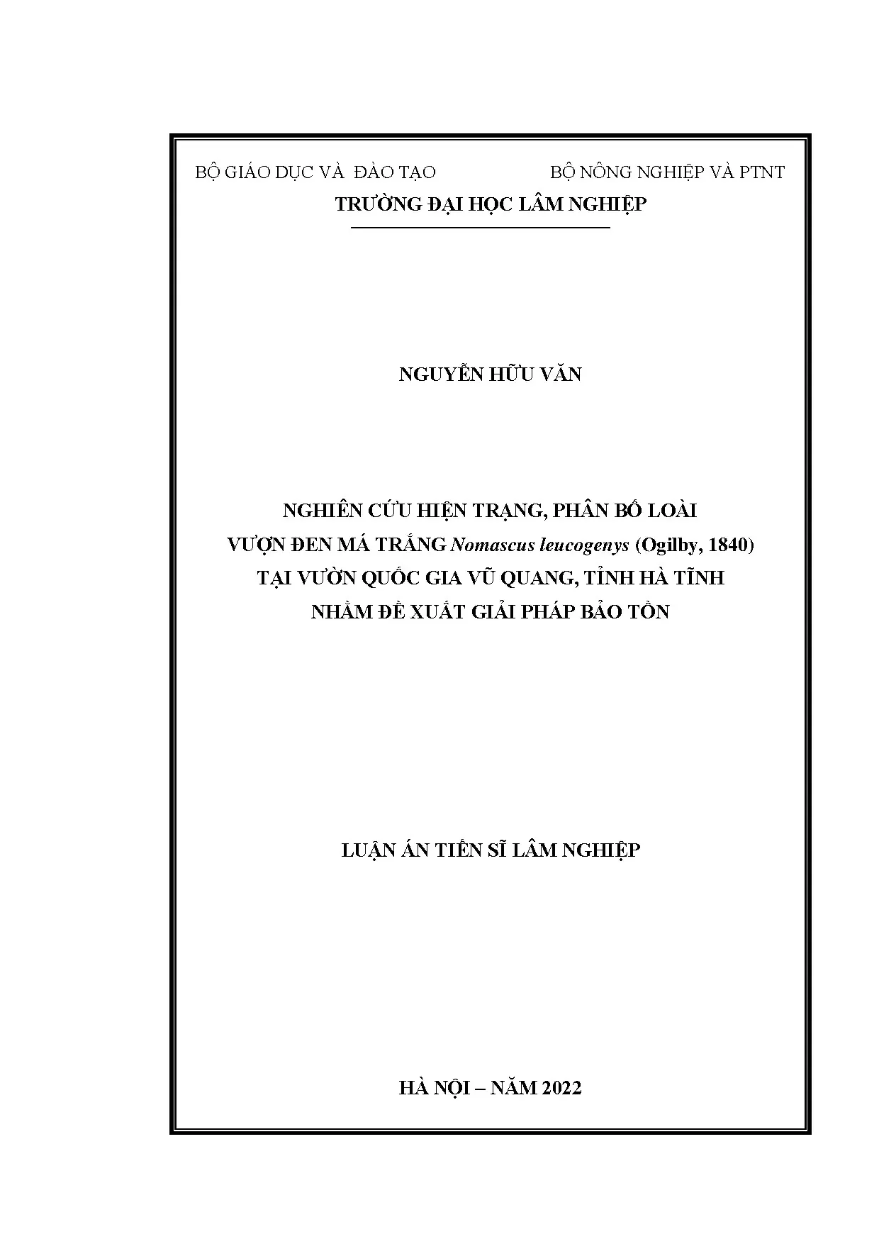 Luận án tiến sĩ nghiên cứu hiện trạng phân bố loài vượn đen