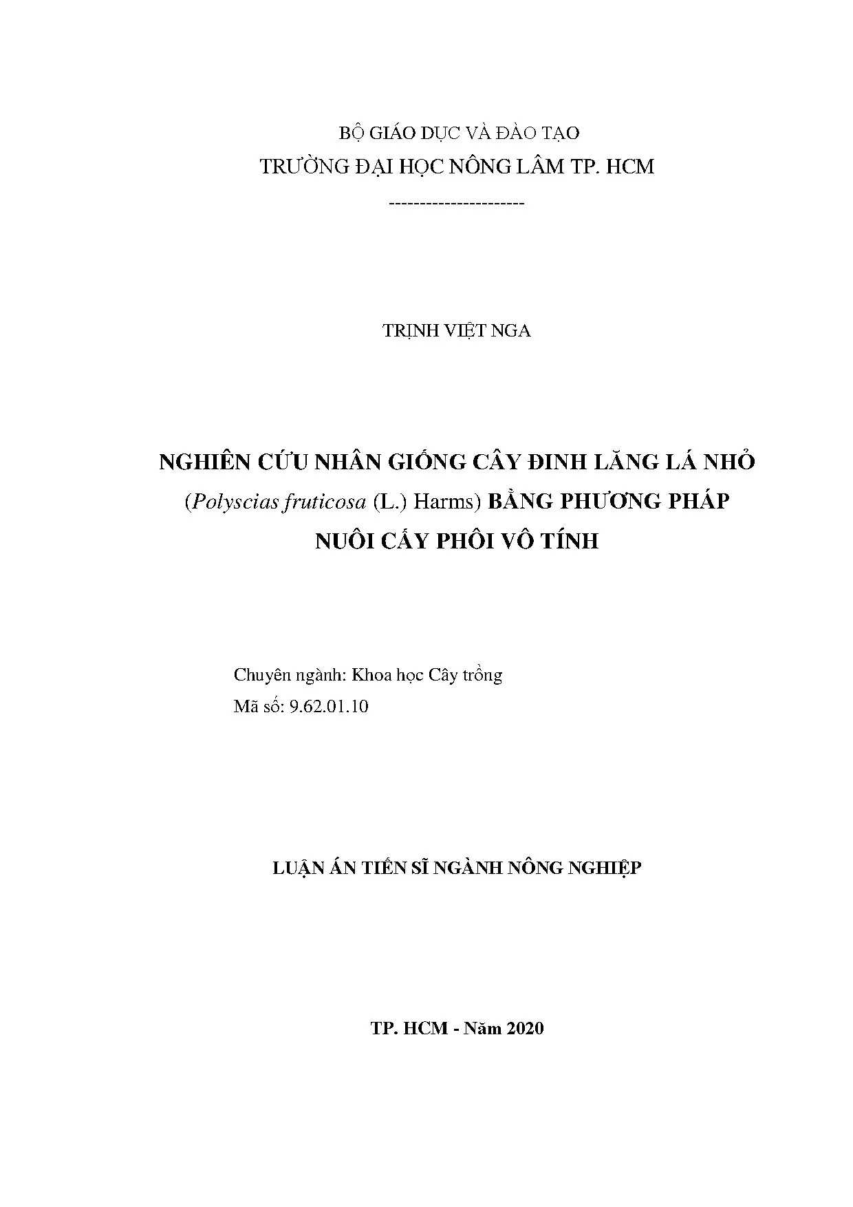 Nghiên cứu nhân giống cây đinh lăng lá nhỏ bằng nuôi cấy phôi vô tính