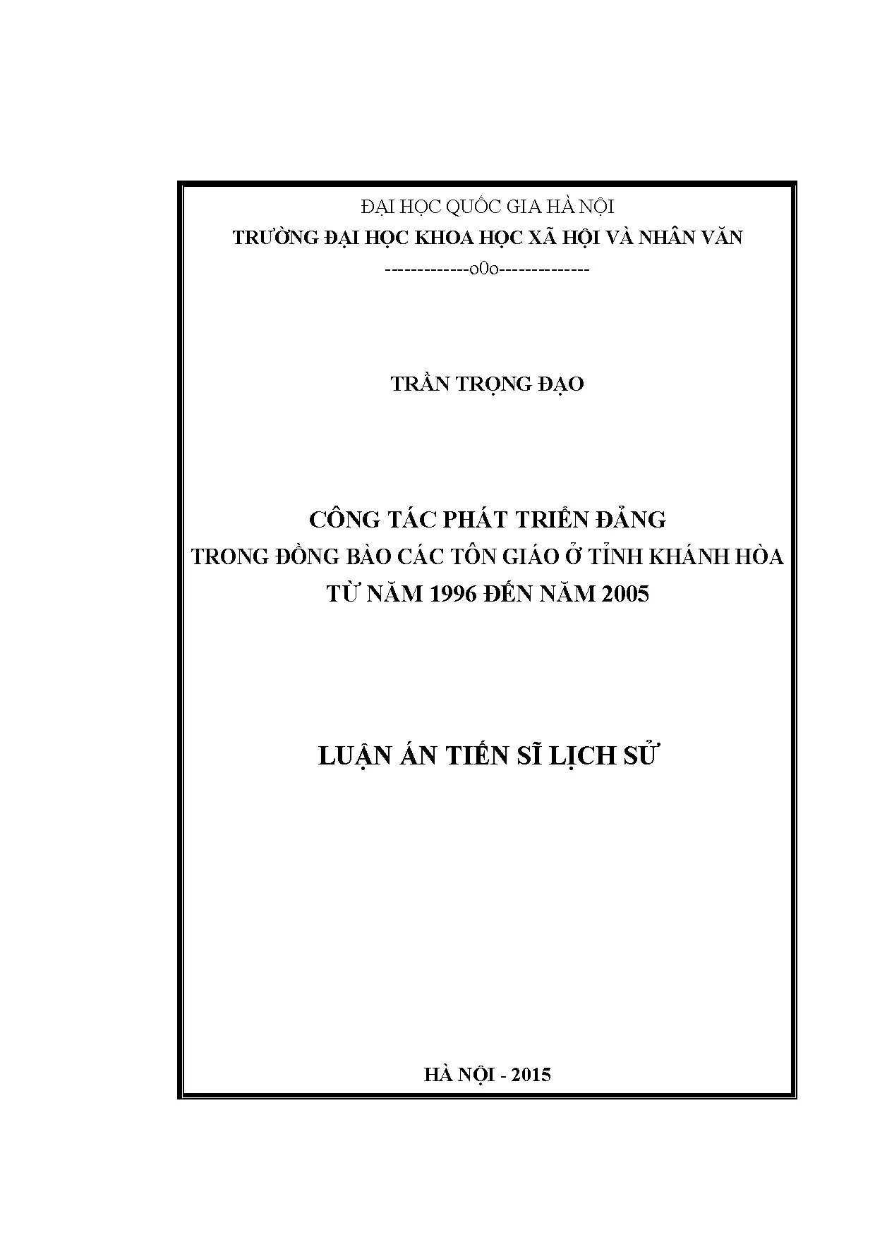 Luận án tiến sĩ công tác phát triển đảng trong đồng bào các